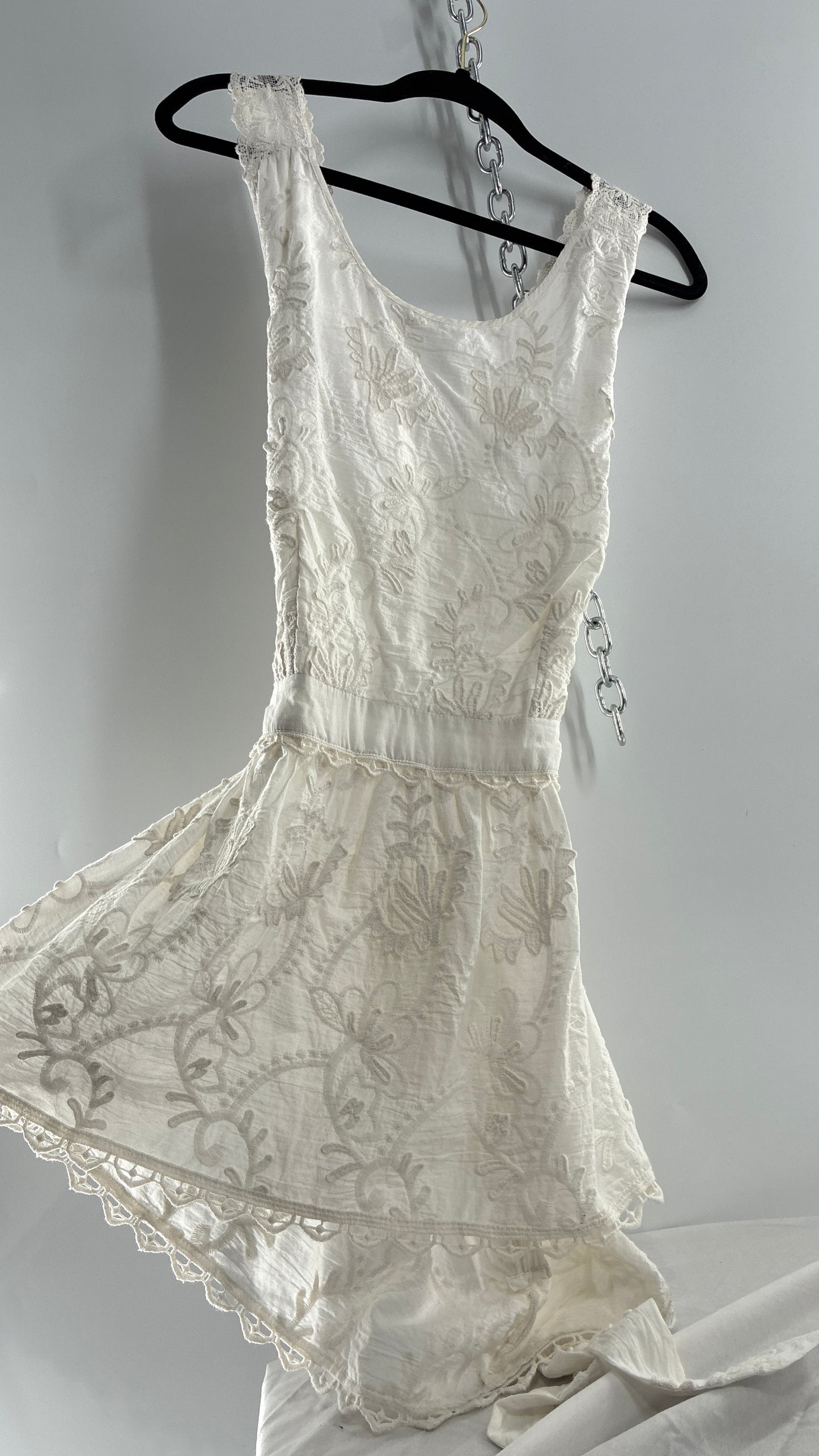 Forever That Girl Anthropologie White Apron Style Blouse with Low Open Back, Tie Detail, and Tags Attached (6)