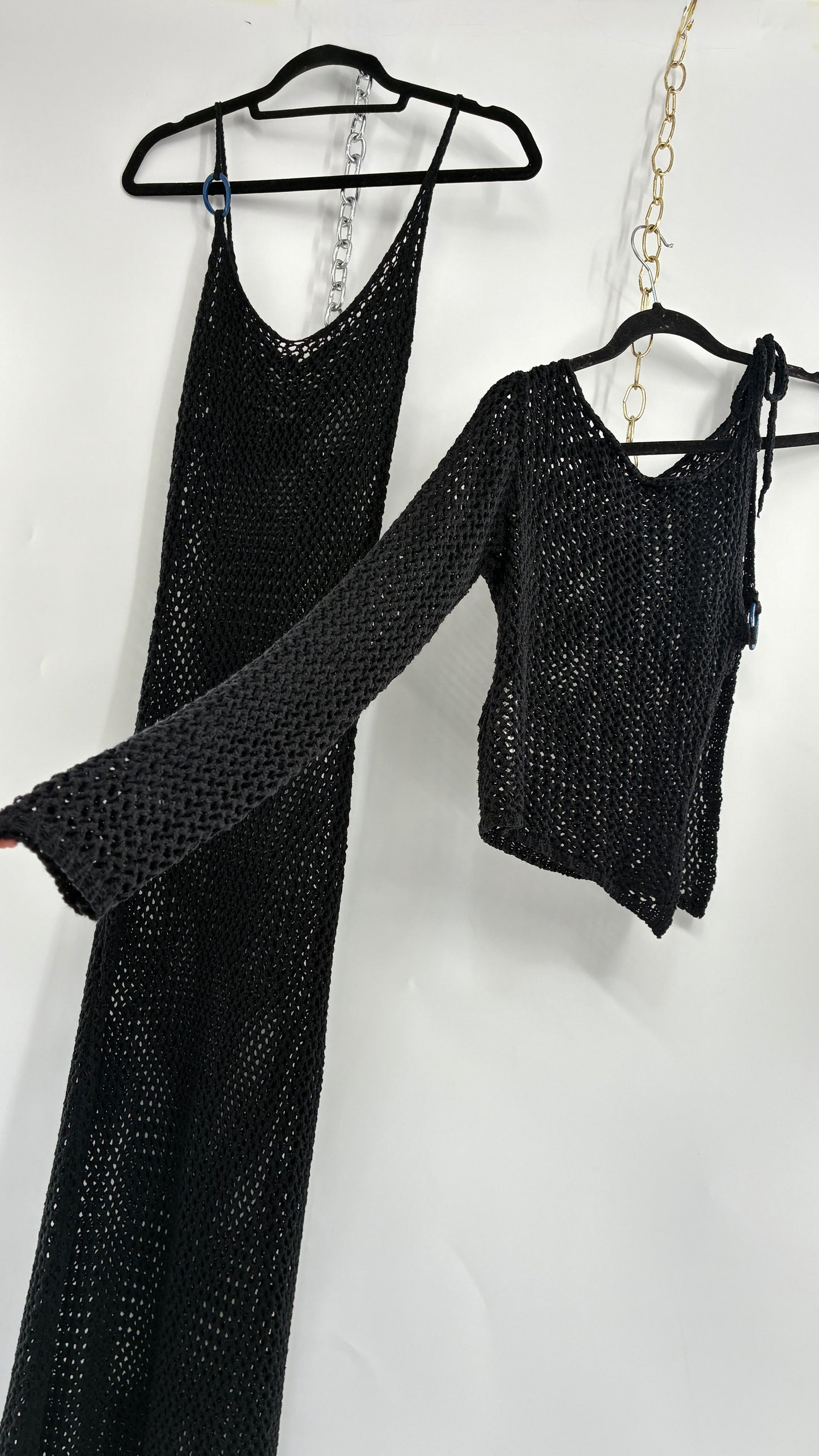 MOTEL Black Crochet Set with Maxi Dress and Matching Top with Tags (XXS)