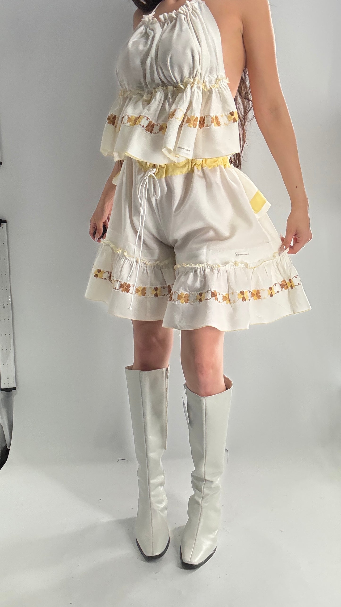 Vintage Handmade Heavily Embroidered Play Set with Sailor Style Ruffled Bum (XS-XL)
