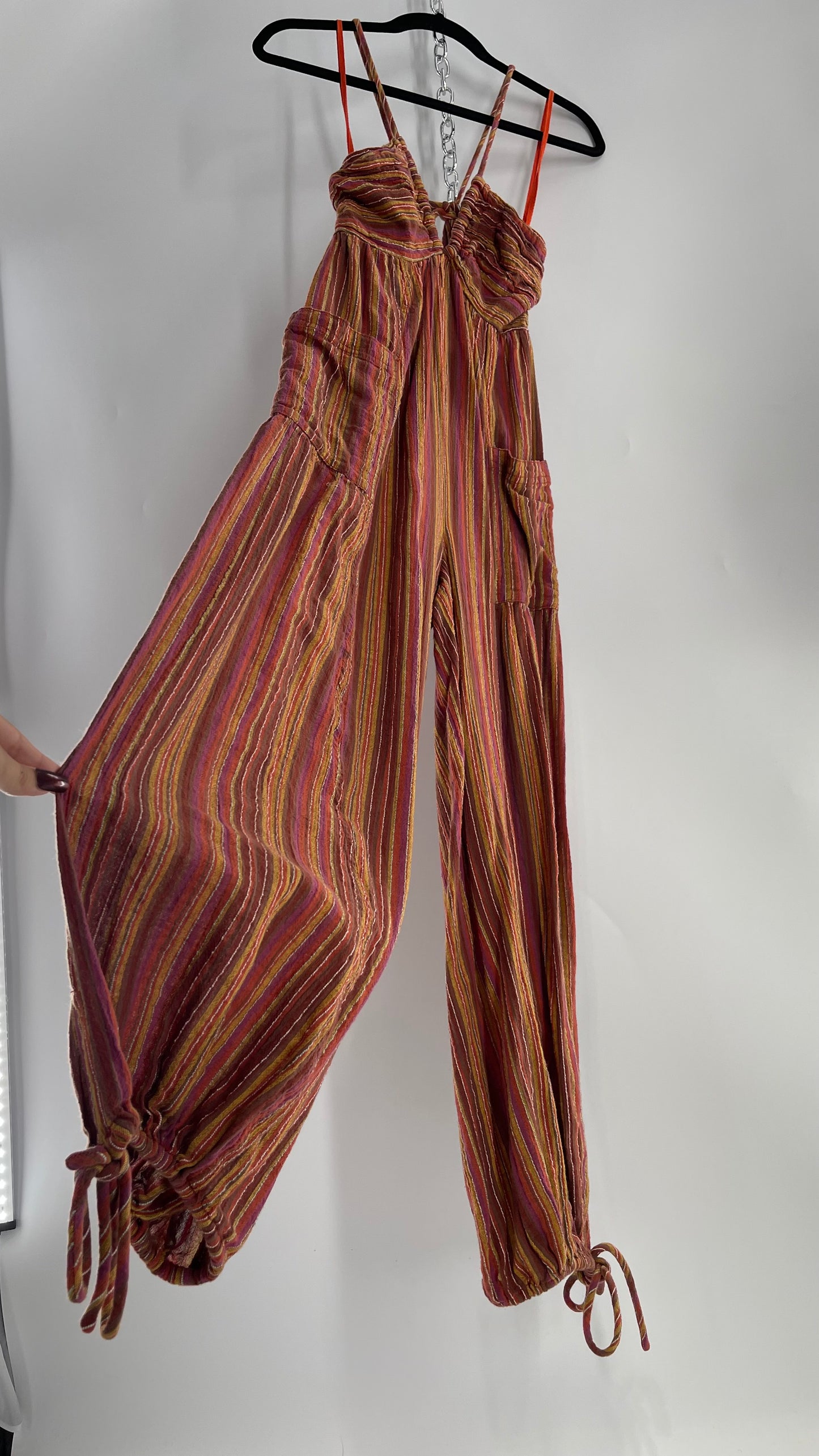 Free People Sundaze Striped Cotton Jumpsuit (XS)