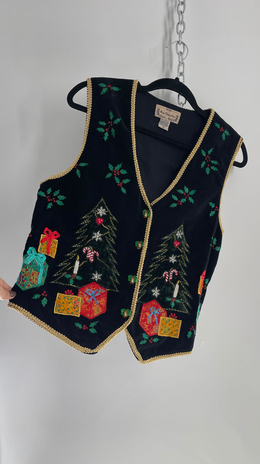 Vintage New Direction Velvet Patchwork Christmas/Holiday Vest (Medium)