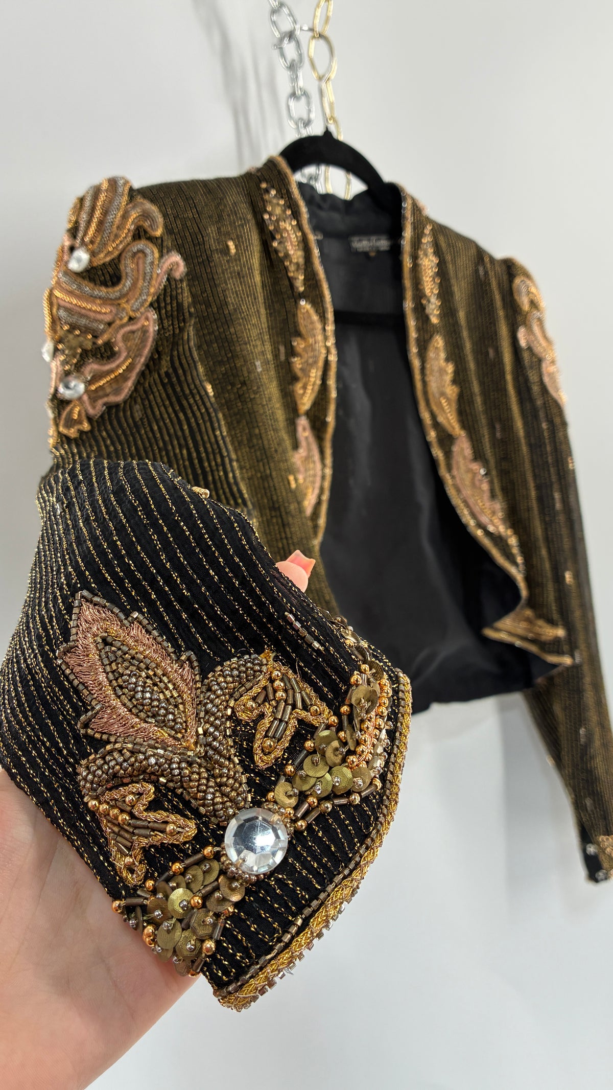 Vintage CREATIVE CREATIONS Black Blazer with Intricate Gold Beading (Medium)
