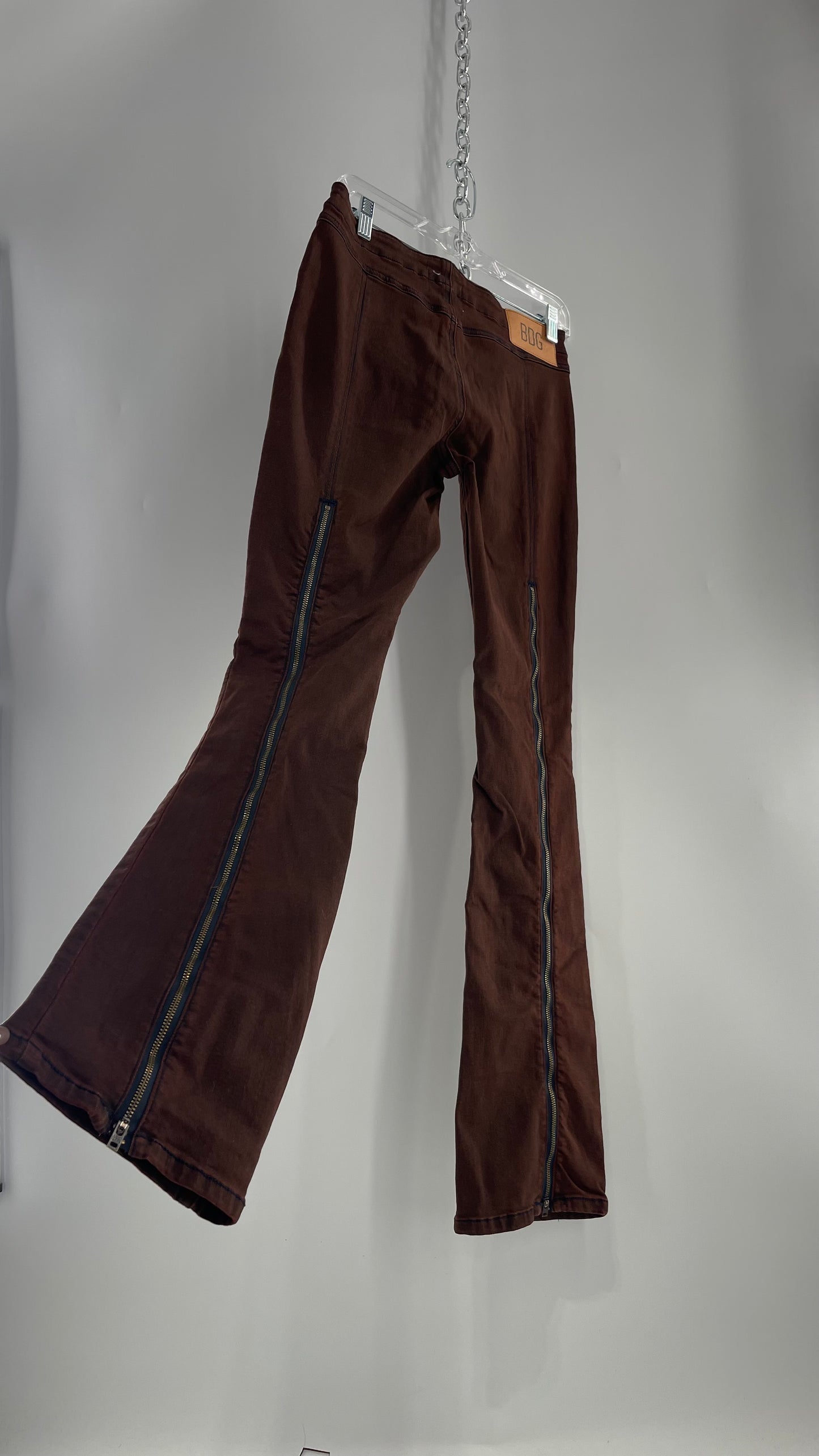 BDG Urban Outfitters Burn Out Brown Kick Flare with Thigh High Zipper Detail (27)