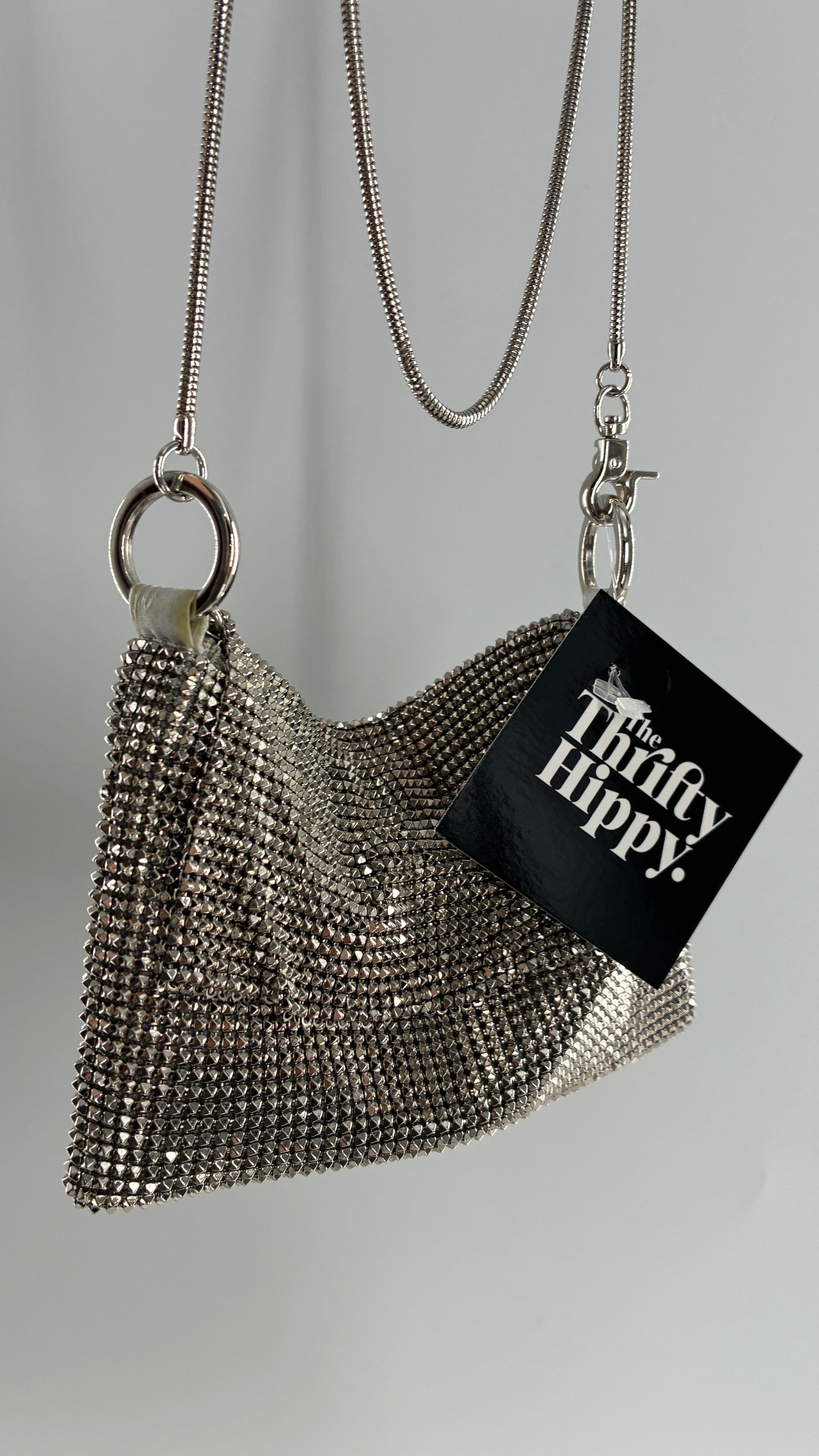 Vintage WHITING & DAVIS Silver Metal Mesh Cross Body Bag