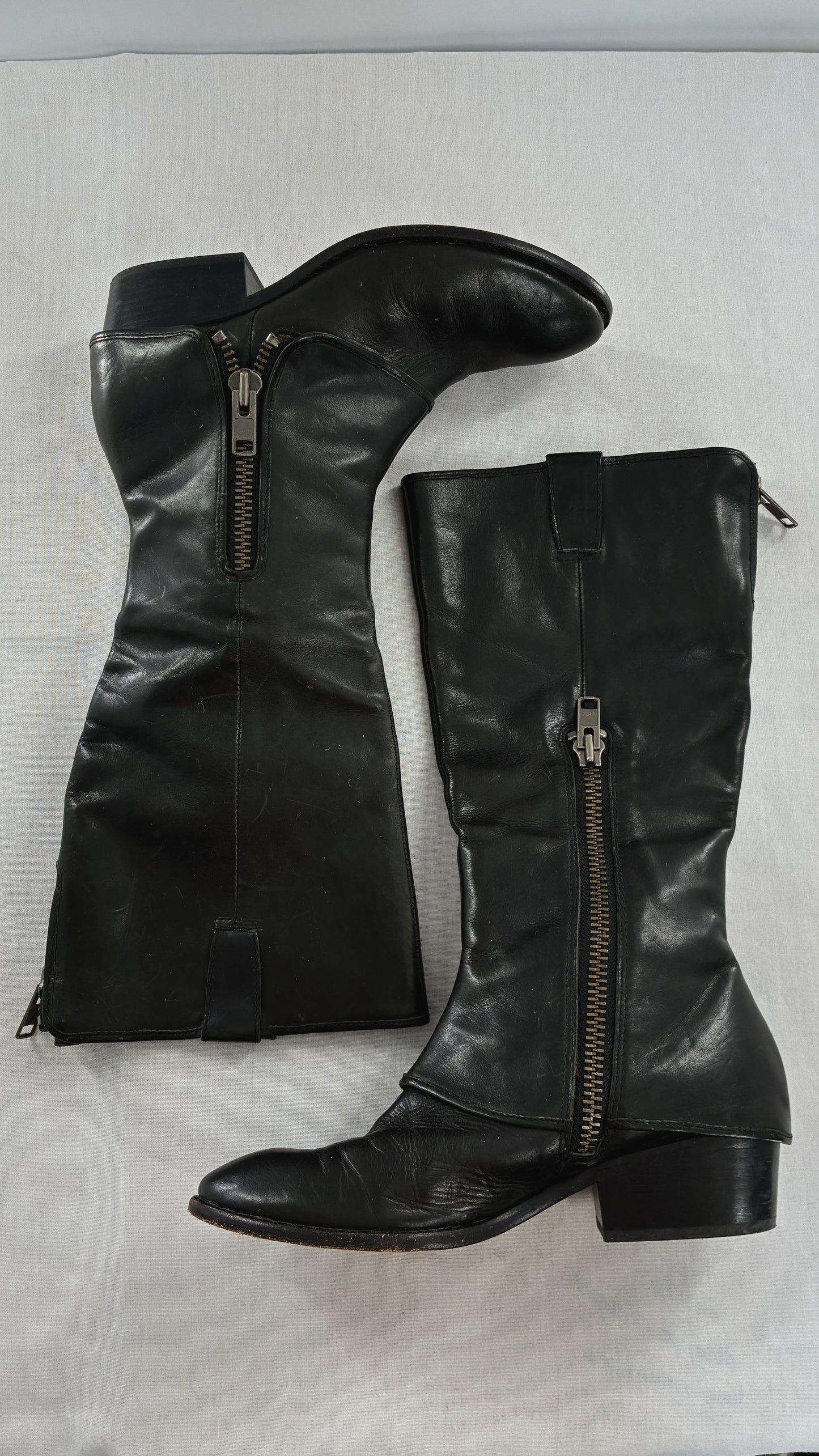 Vintage KORK EASE Black Genuine Leather Fold Over Boots with Heavy Metal Detailing (9/40.5)