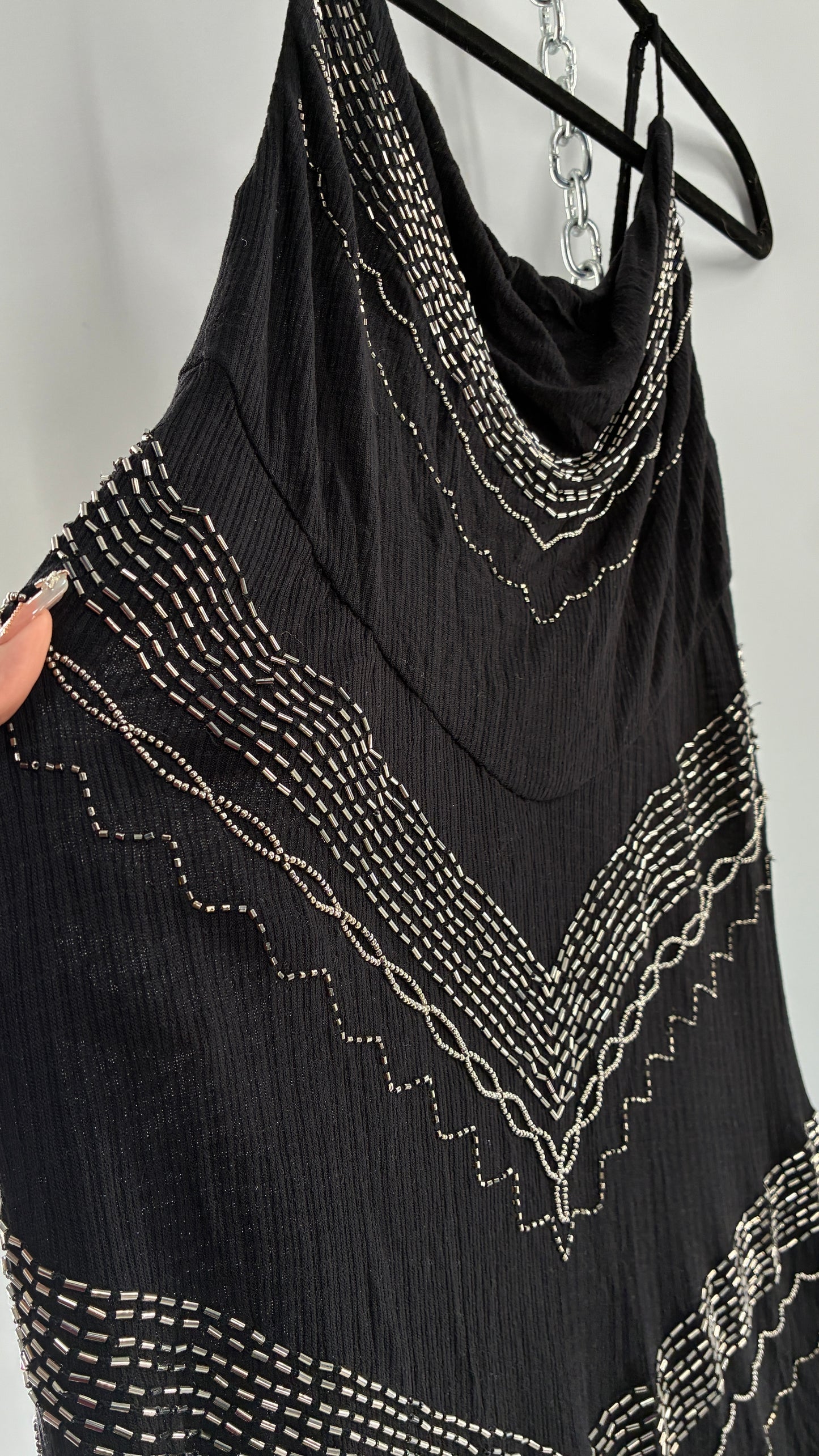 Intimately Free People Black Slip Dress with Silver Beading and Tags Attached (XS)