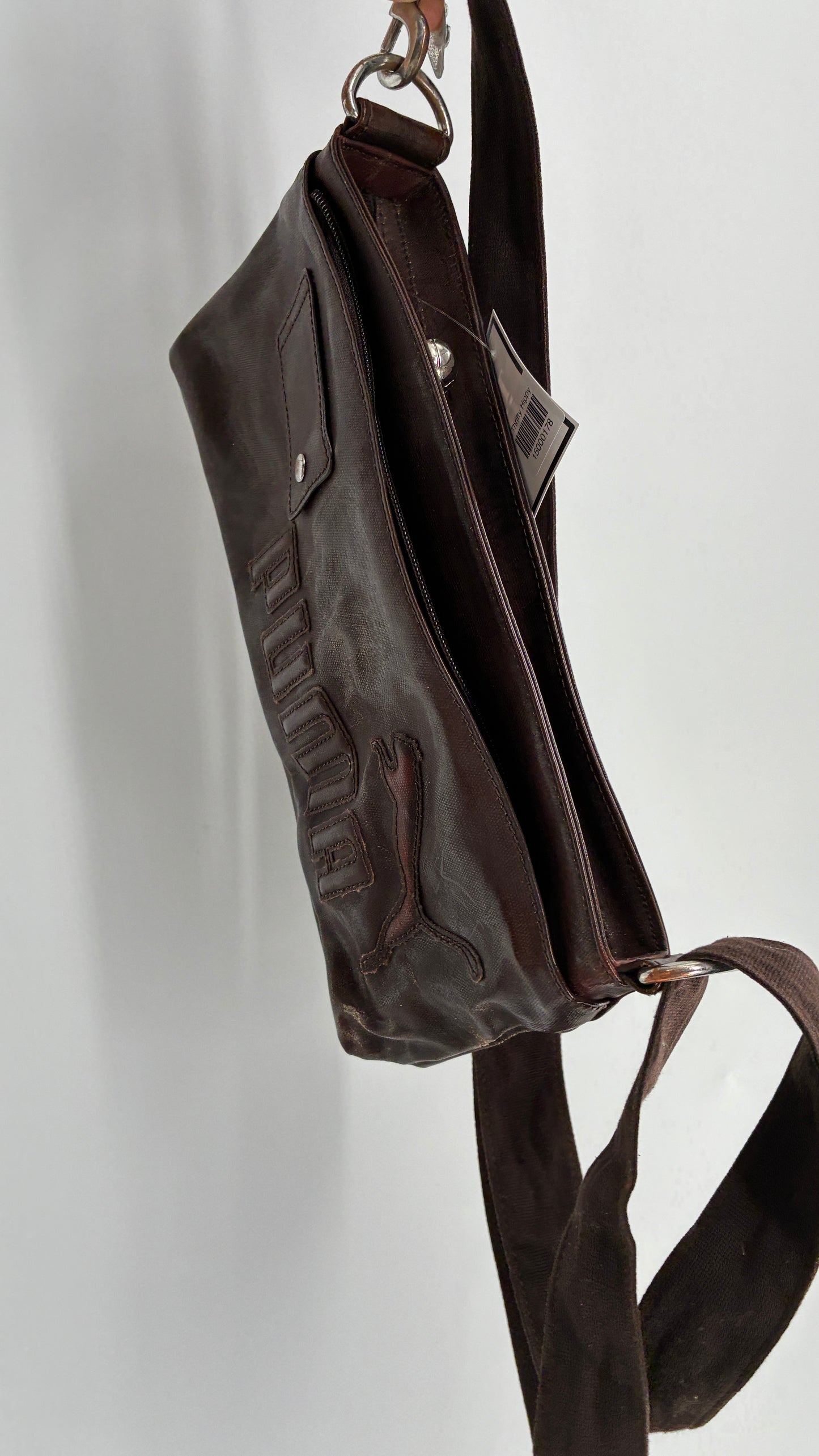 RARE Distressed Vintage PUMA Shoulder Purse, Brown W/ Iconic Logo