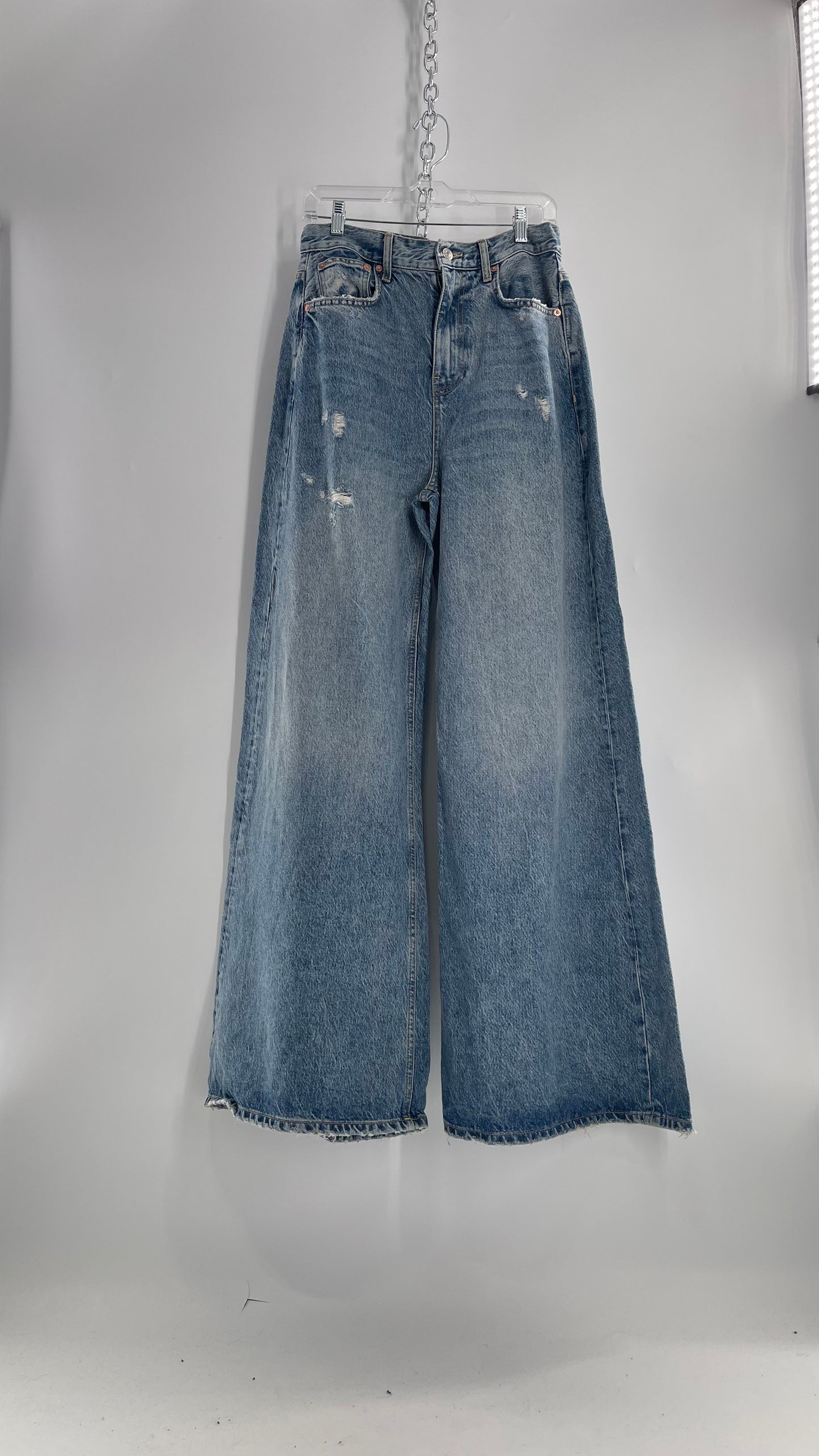 Free People Medium Wash Wide Leg Jeans with Some Distressing and Tags Attached (29)