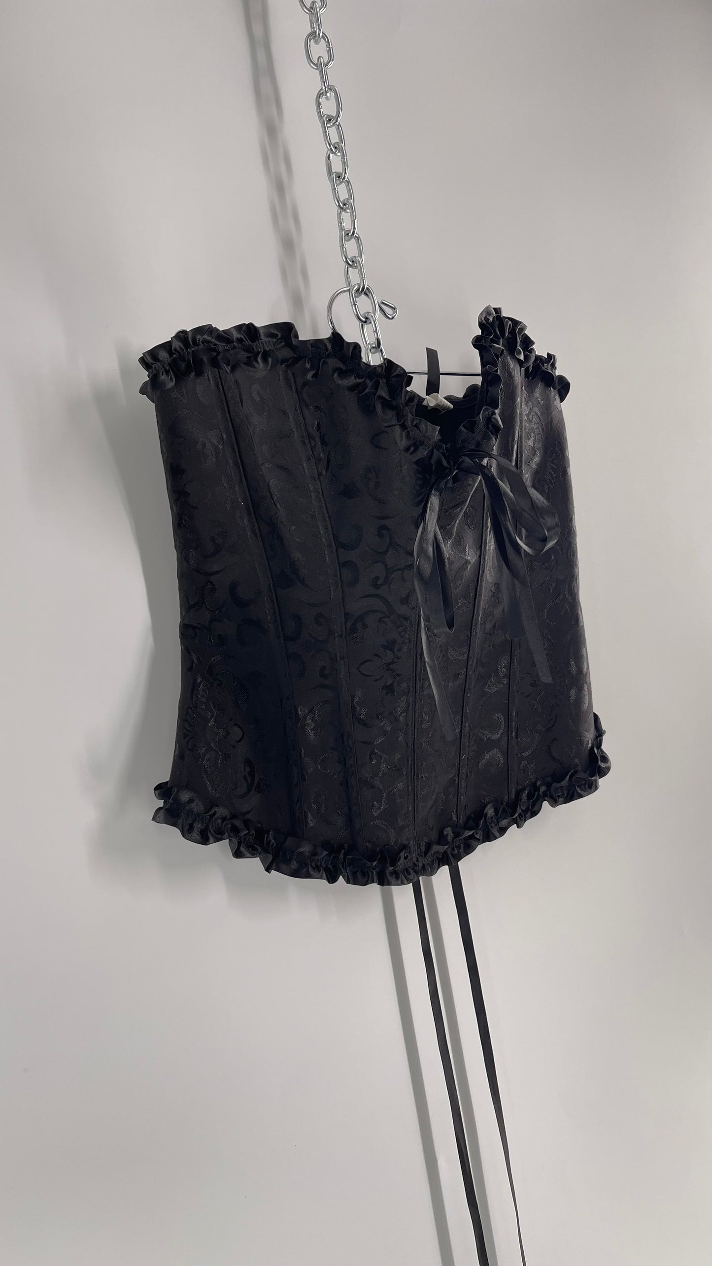 Adore Me Black Brocade Lace Back Ruffle Ribbon Trim (S/M)