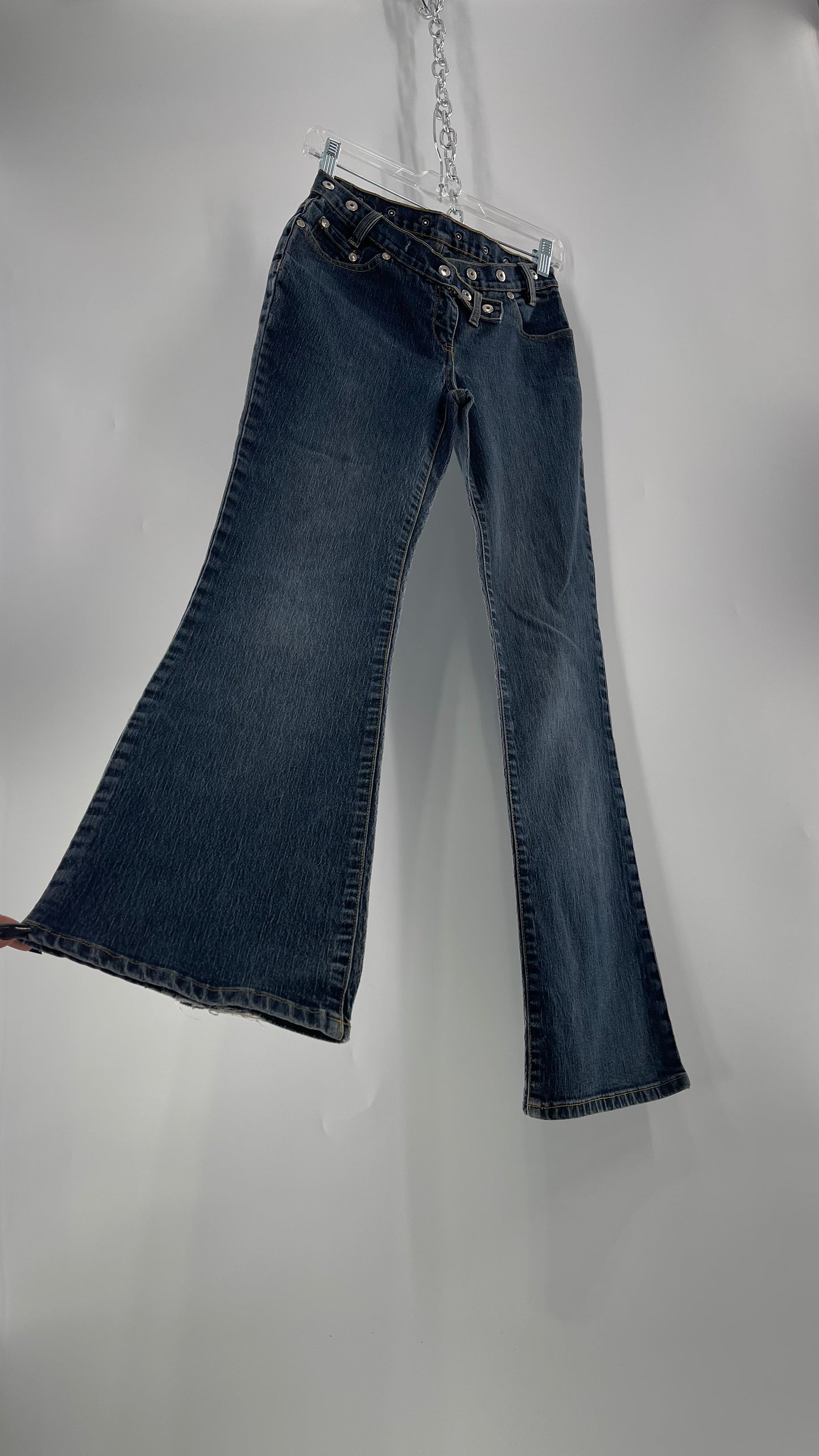 Vintage No Boundaries Grayed Jean Kickflares with Silver Metal Studded Waistline (3)