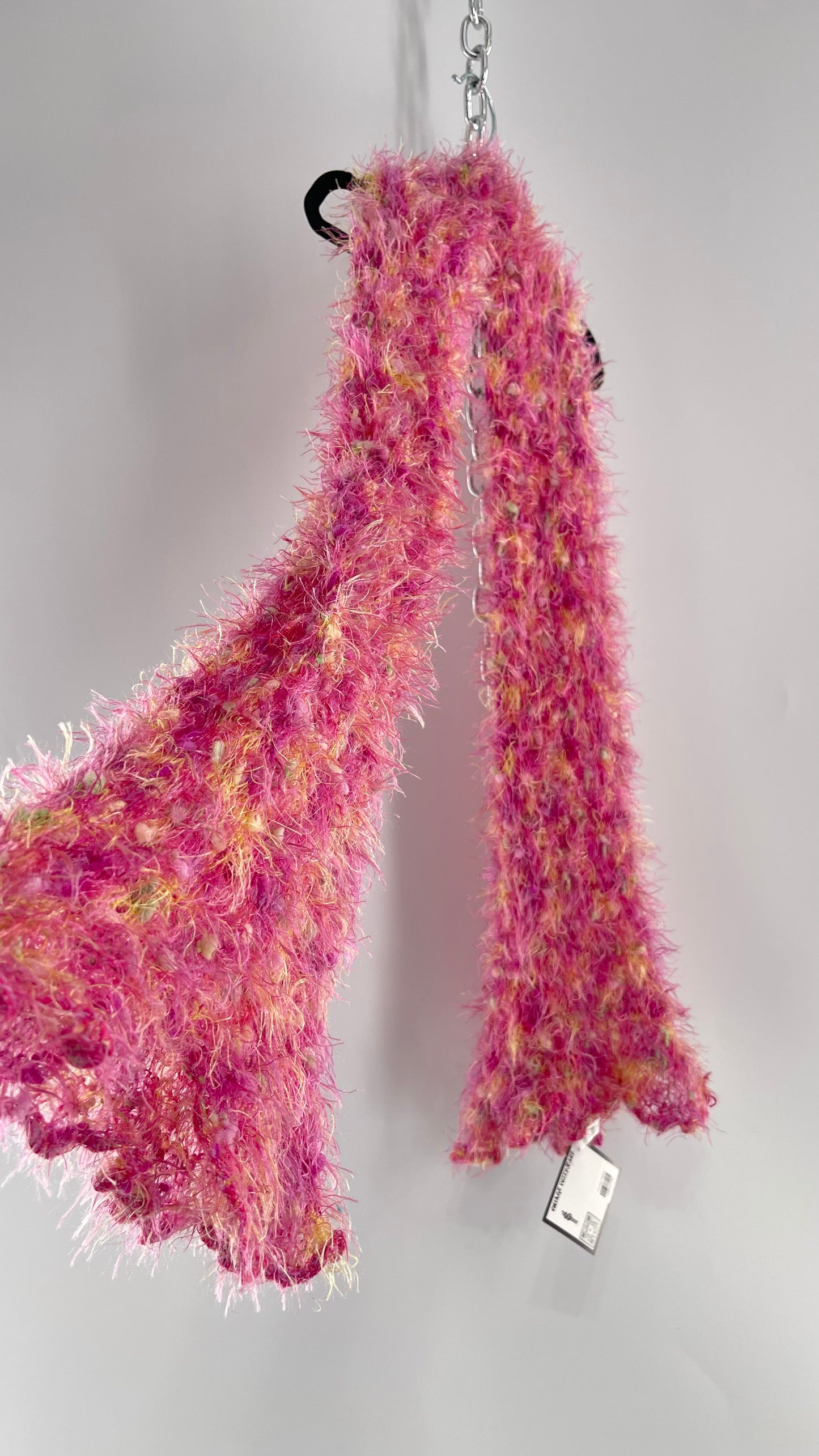 Vintage Pink Fuzzy Knit Scarf