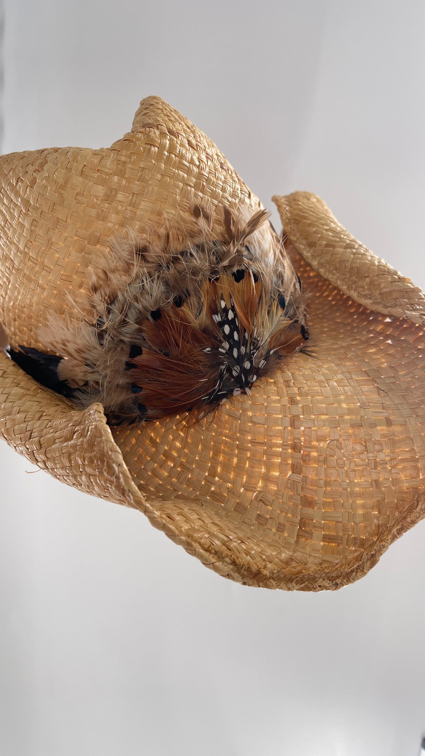 Vintage Straw Hat with Feather Band