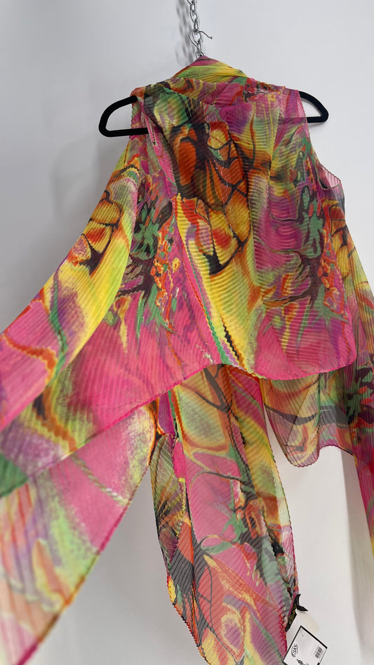 Deadstock Vintage SAX Neon Pink Yellow Fluted Cover Up