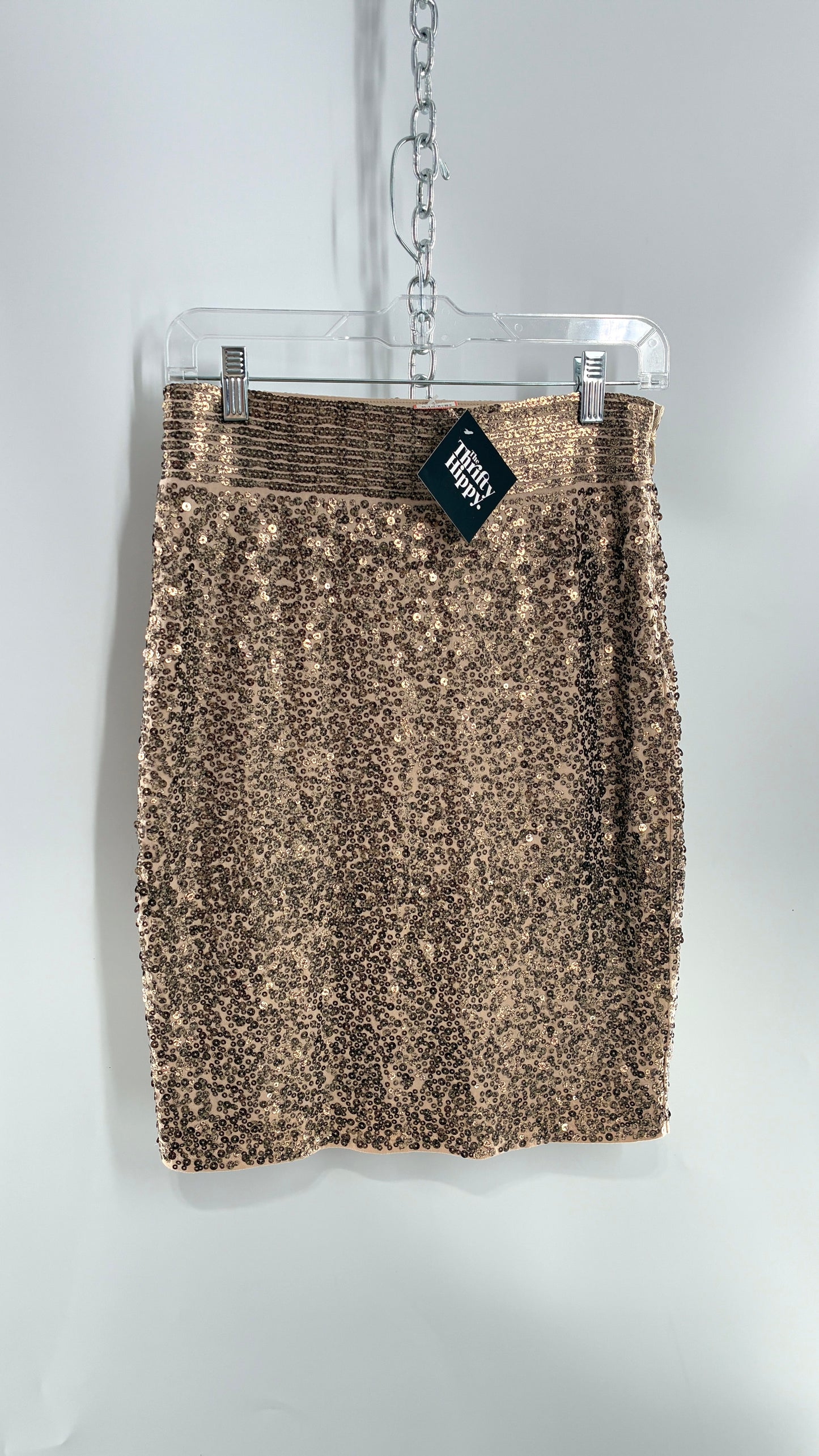 EXPRESS Sequin Bronze Skirt with Thick Band (XS)