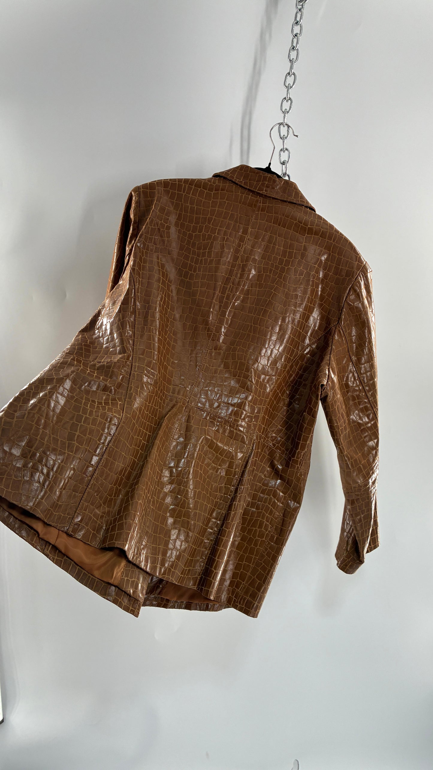 Vintage DIALOGUE Crocodile Embossed Leather Jacket (XL)