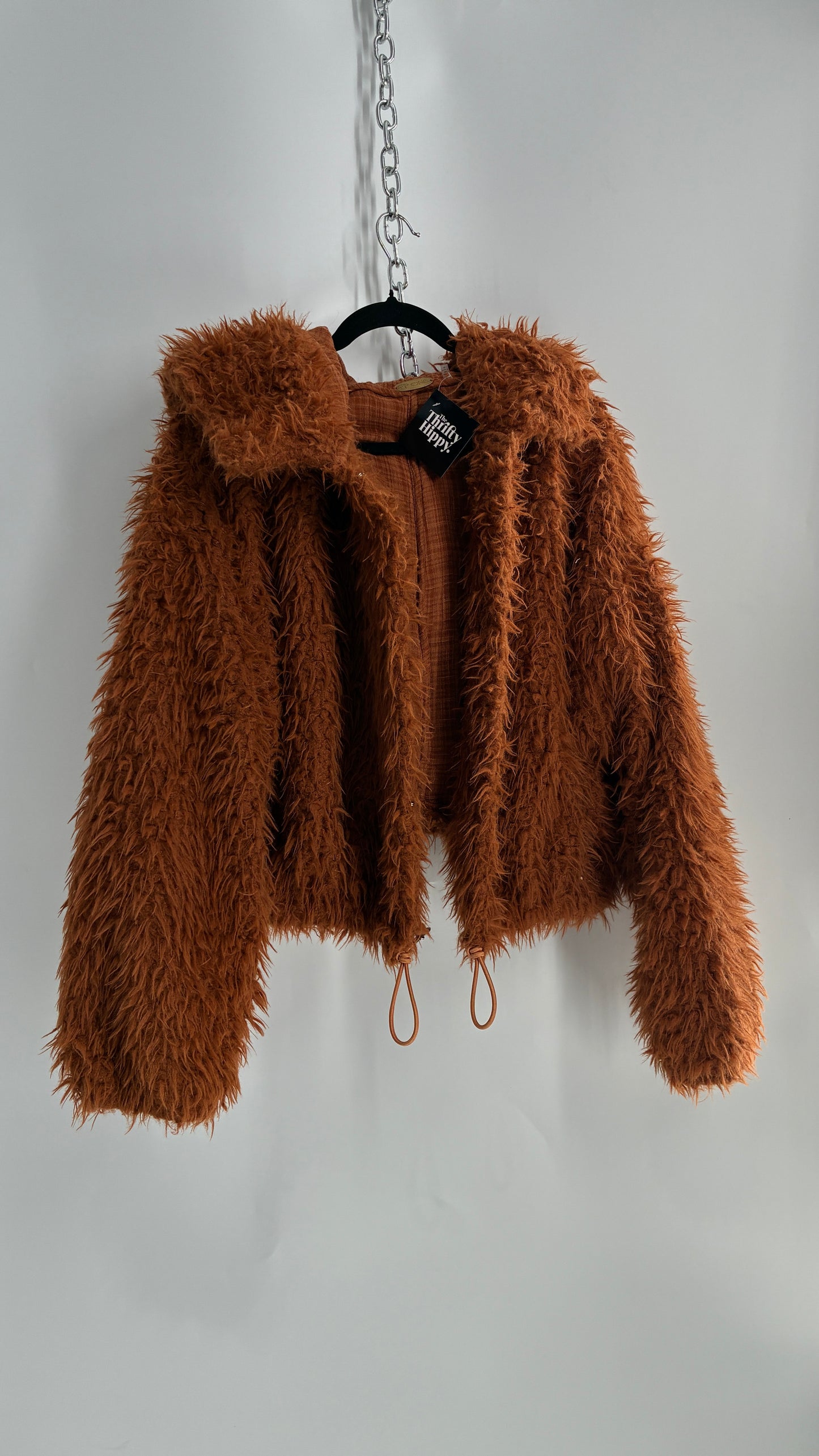 Free People Shaggy Hooded Bomber Style Jacket (Large)