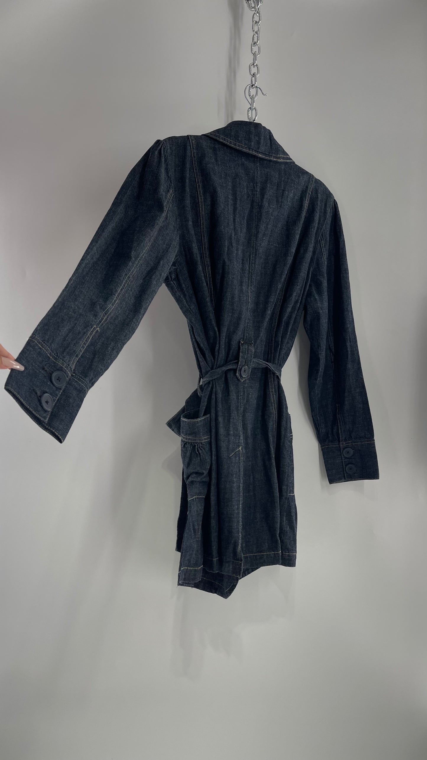 Vintage FRENCH CUFF Dark Denim Trench Style Jacket (XL)