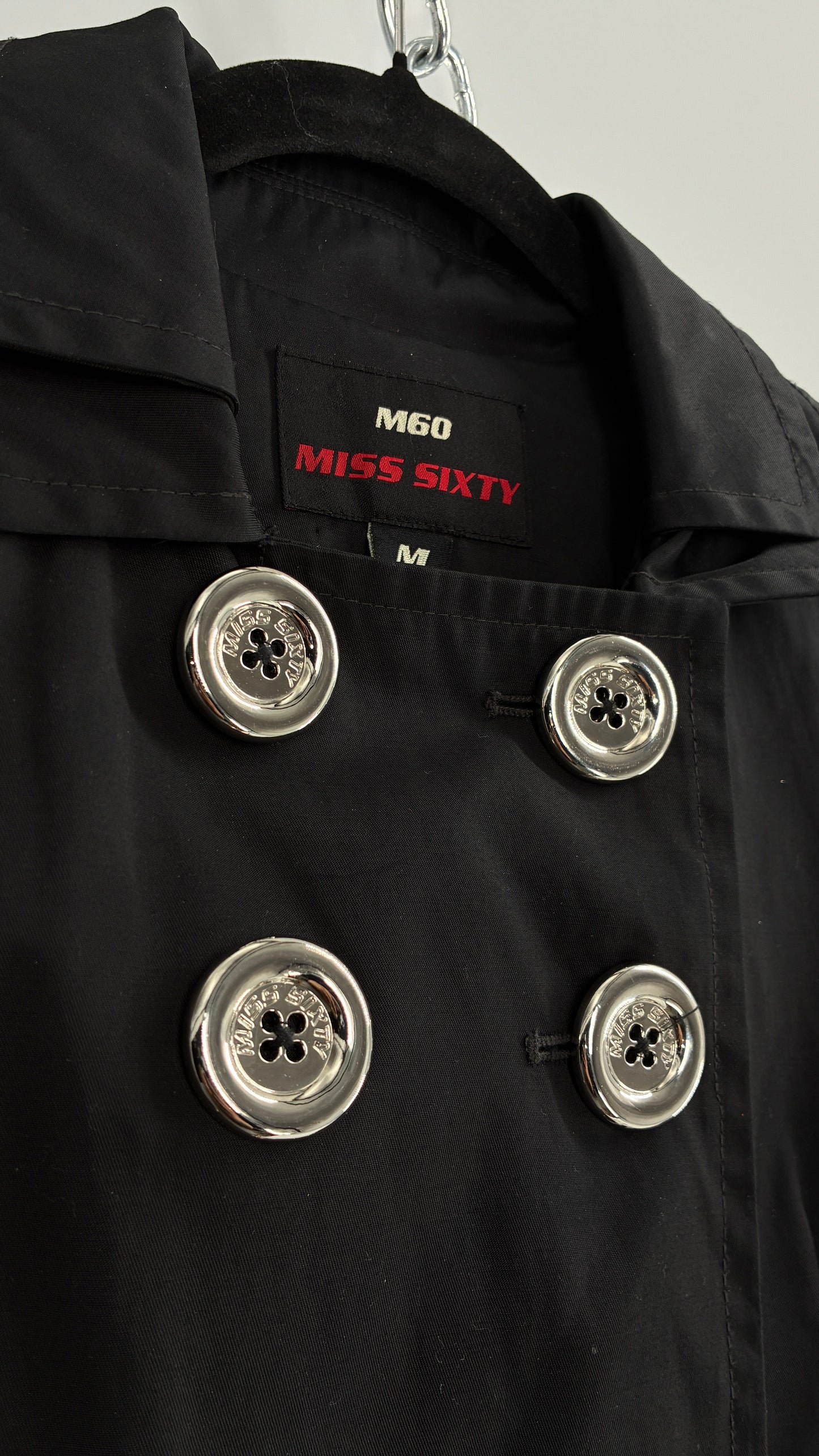 Vintage MISS SIXTY Black Jacket with Oversized Silver Buttons (Medium)