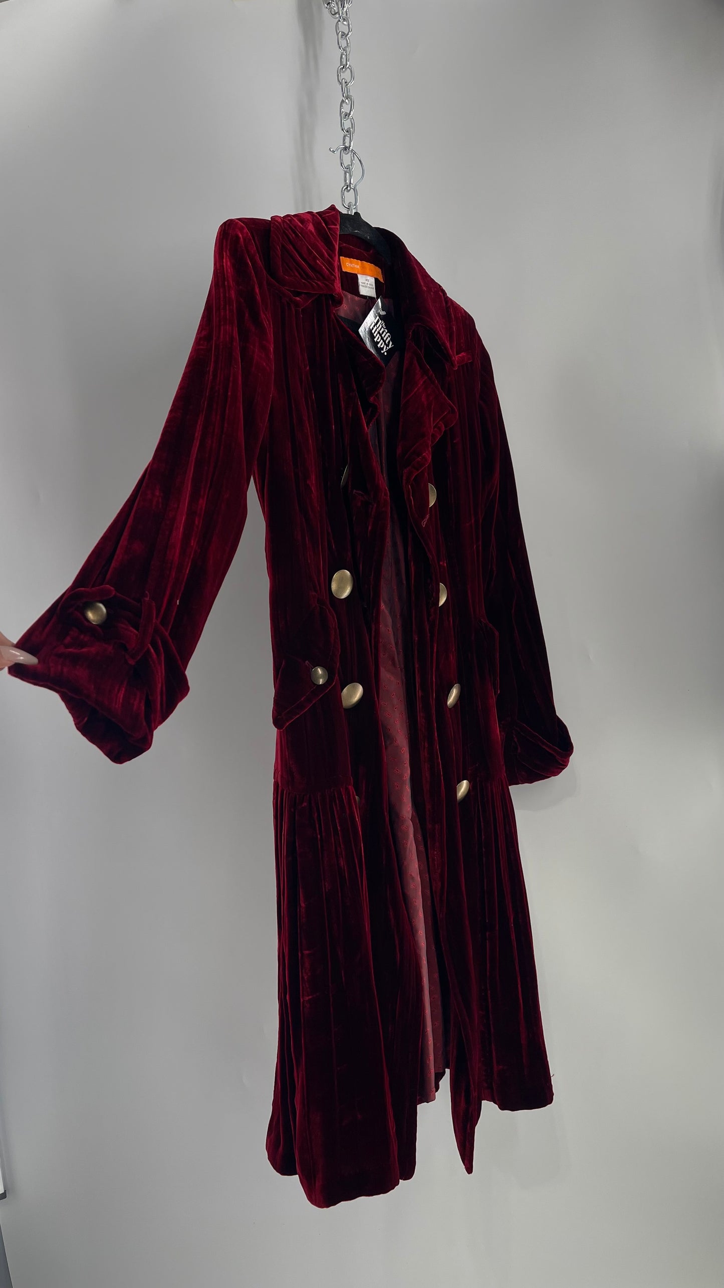 Cynthia Steffe Oxblood Red Velvet Double Breasted Gold Button Coat (XS)