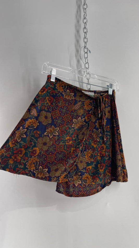 Side Tie Skirt Made from Vintage Fall Themed Paisley Skirt (S/M)