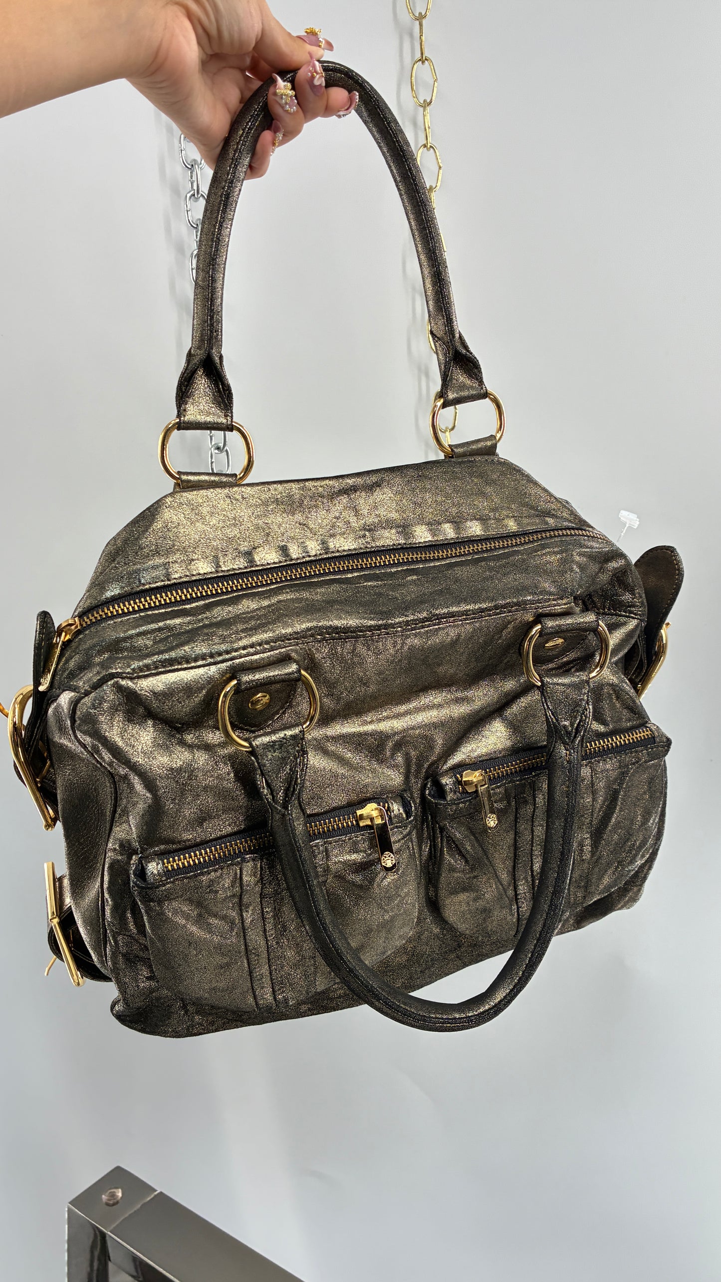 Vintage TORREGROSSA Metallic Gold Bag with Pocketed Front and Gold Hardware