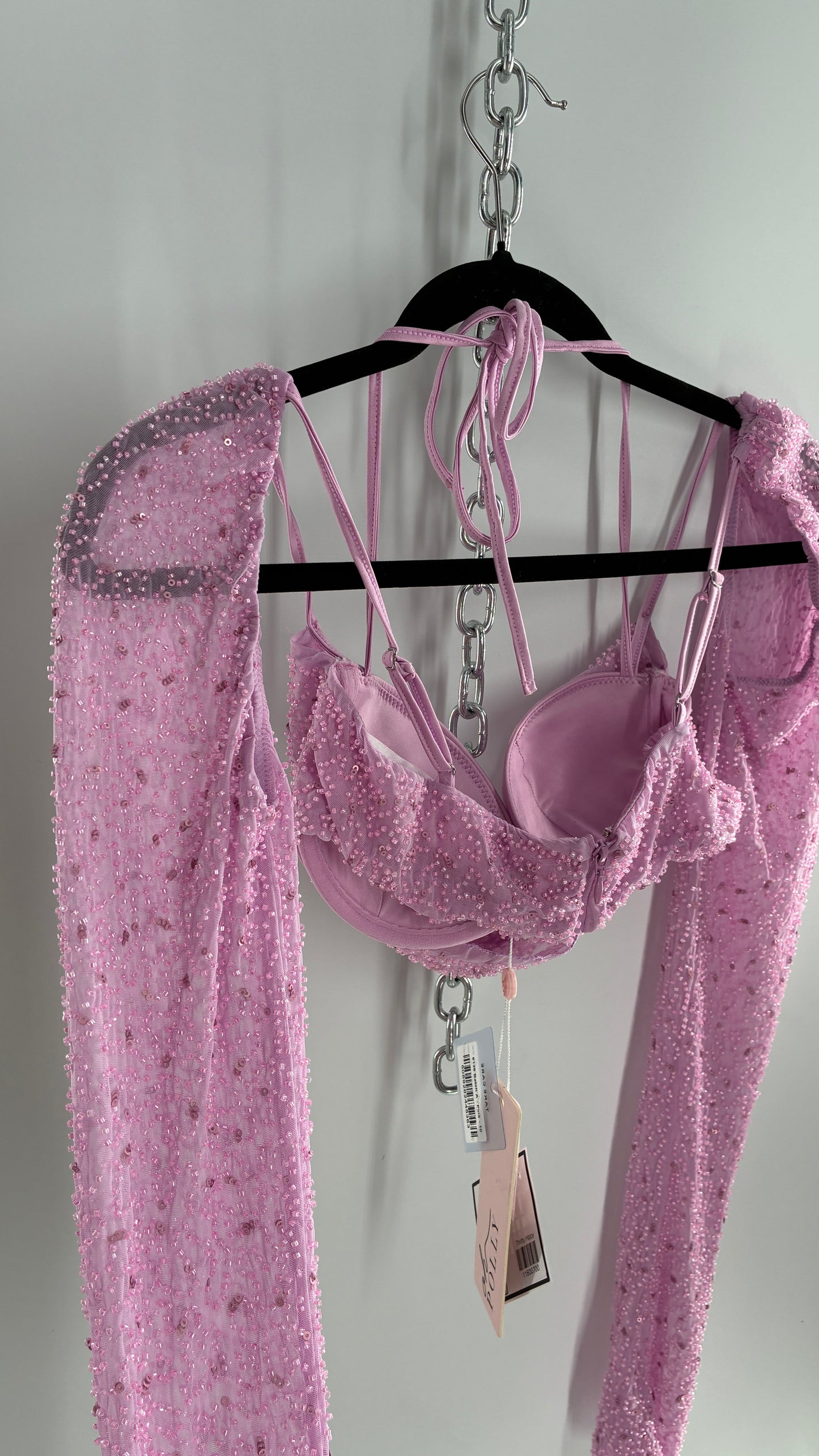 Princess Polly Beaded Shrug, Drape Front Lilac Long Sleeve with Tags Attached (6)