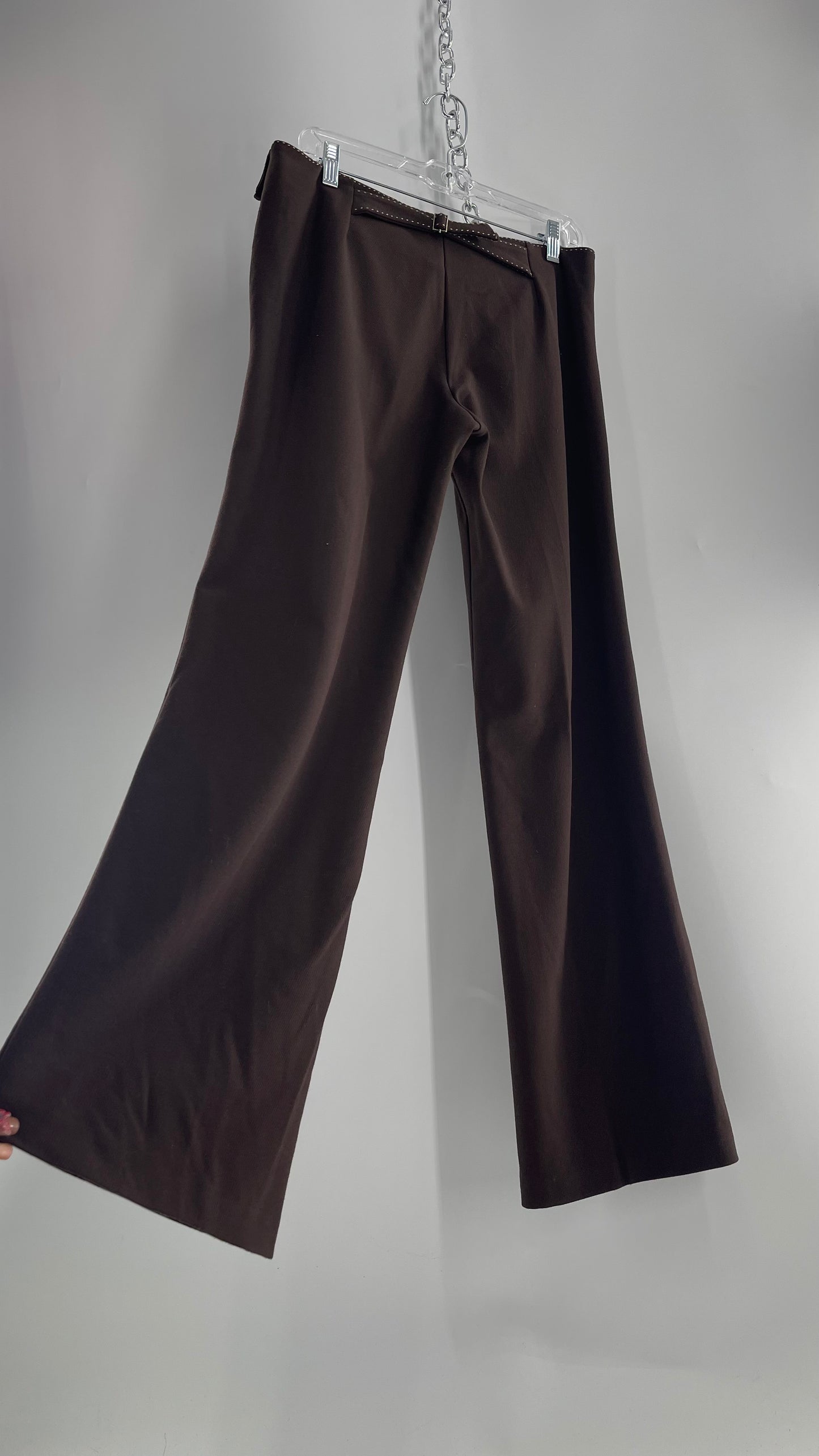 VINTAGE Max Studio Chocolate Low Rise Kick Flare Trouser with Back Buckle and Cross Over Side Details (0)