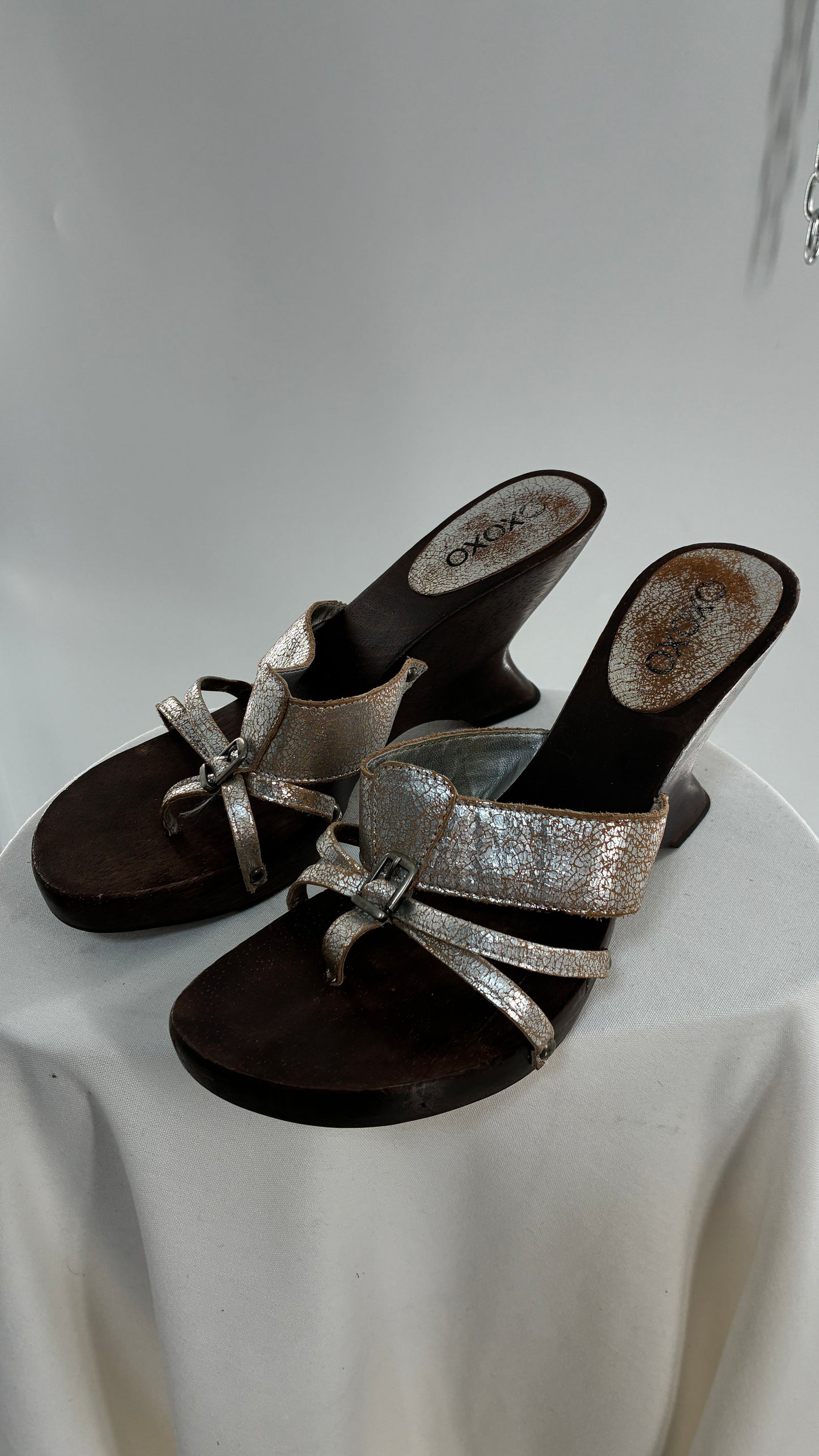 Vintage XOXO Wooden Wedge Heel with Silver Caging (9)