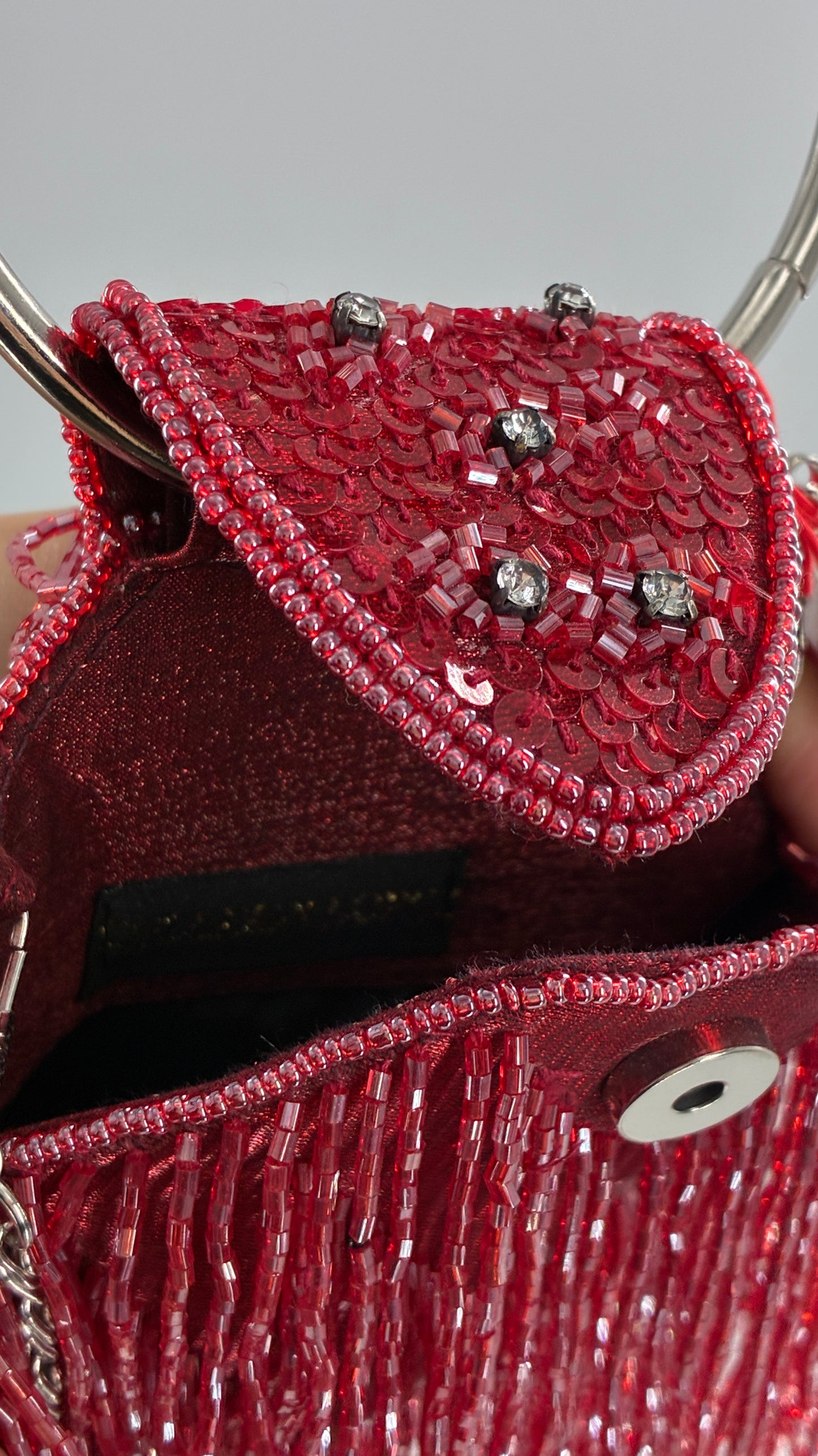 Deadstock Vintage COLLEEN LOPEZ Beaded Red Fringe Purse with Tags Attached