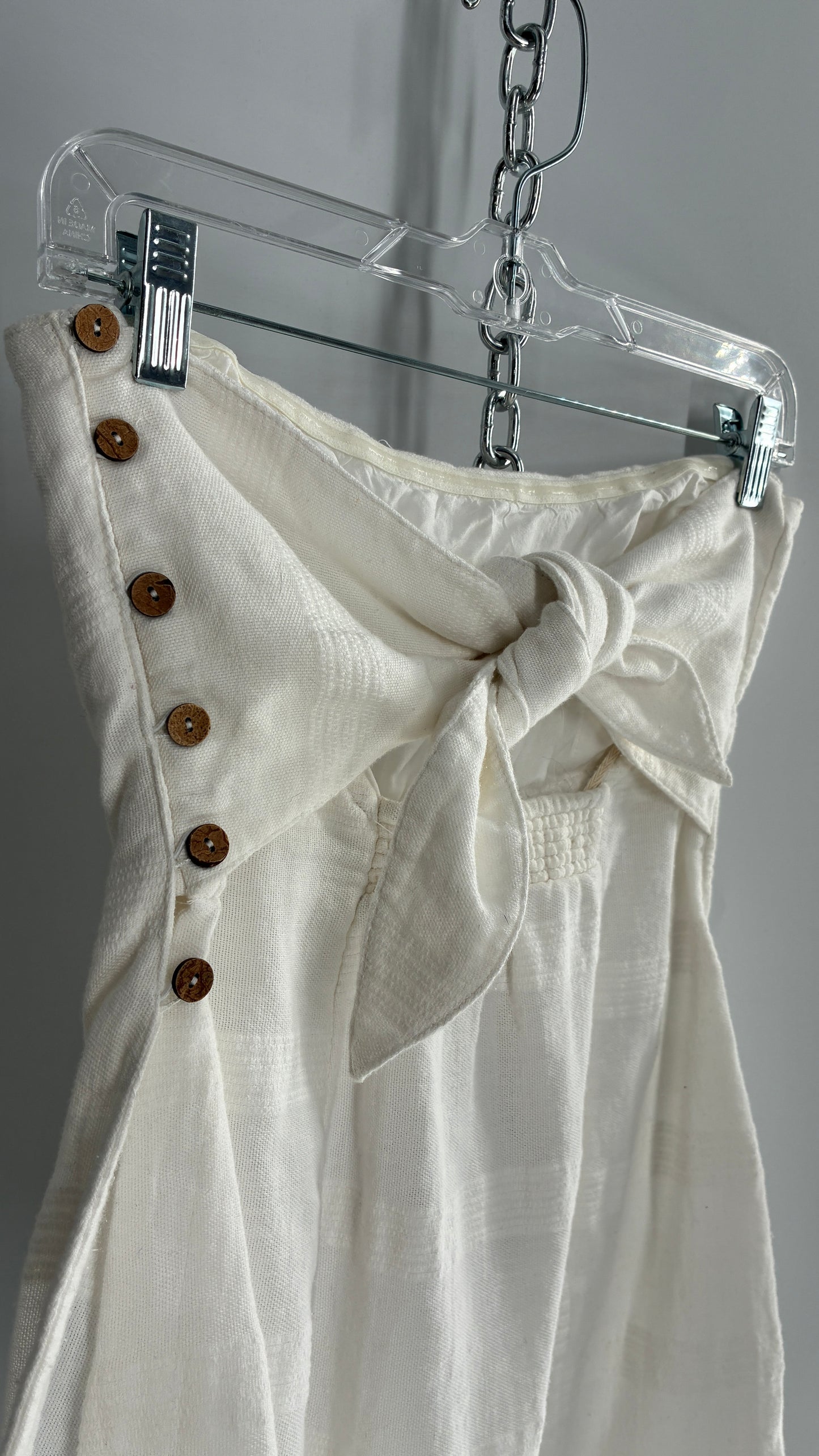 Free People White Side Slit Long Tie Back Button Side Tube Top (S)