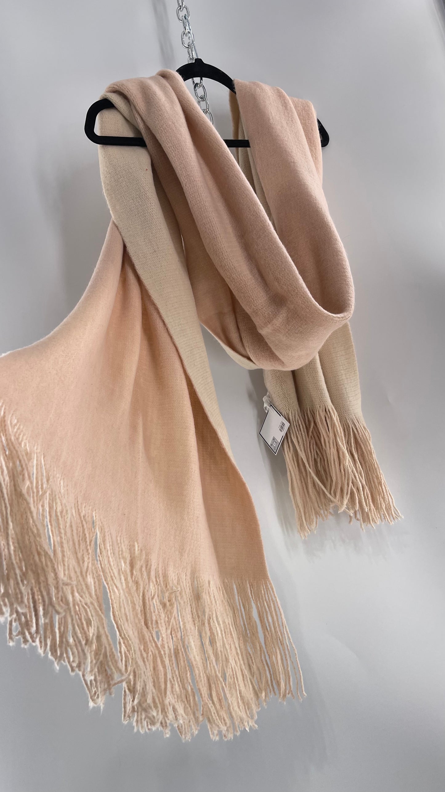 Free People Vanilla Beige and Ballet Slipper Pink Fringe Voluminous Scarf