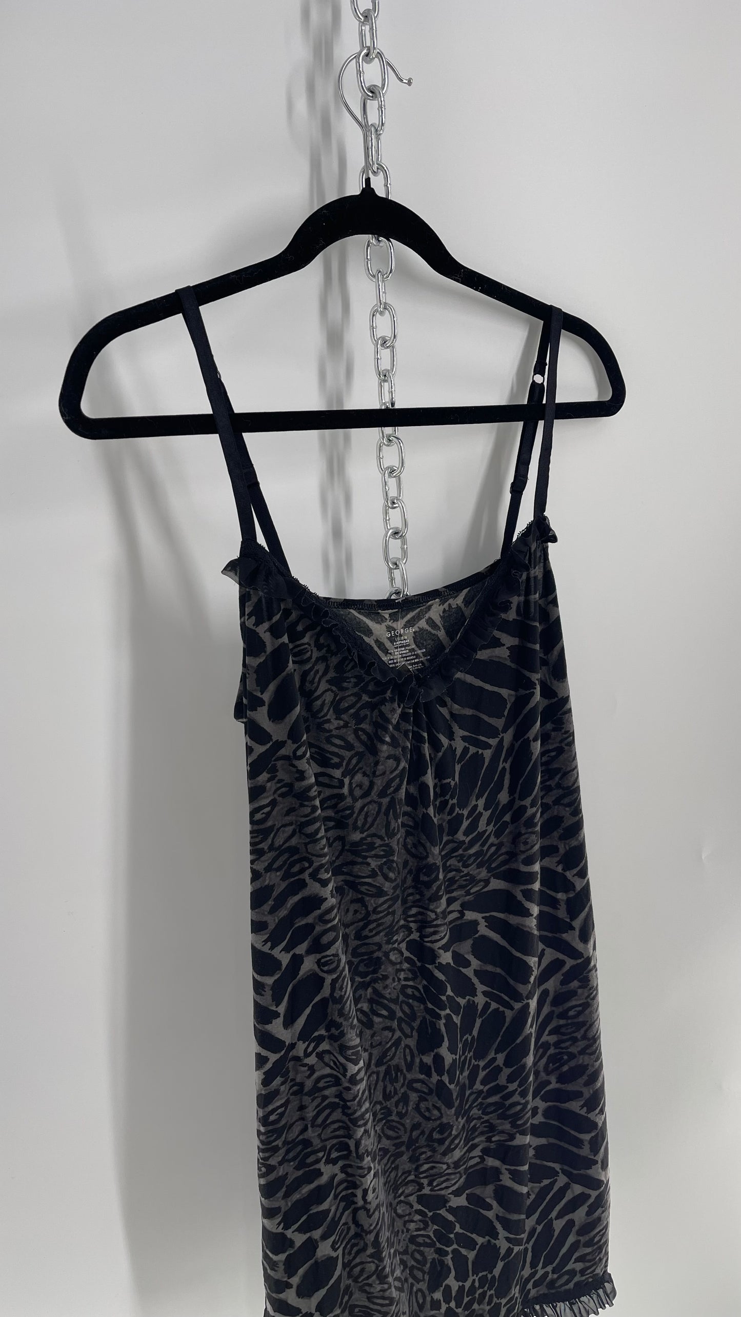 Vintage Black/Grey Leopard Mini Dress with Ruffle Bust (Large)