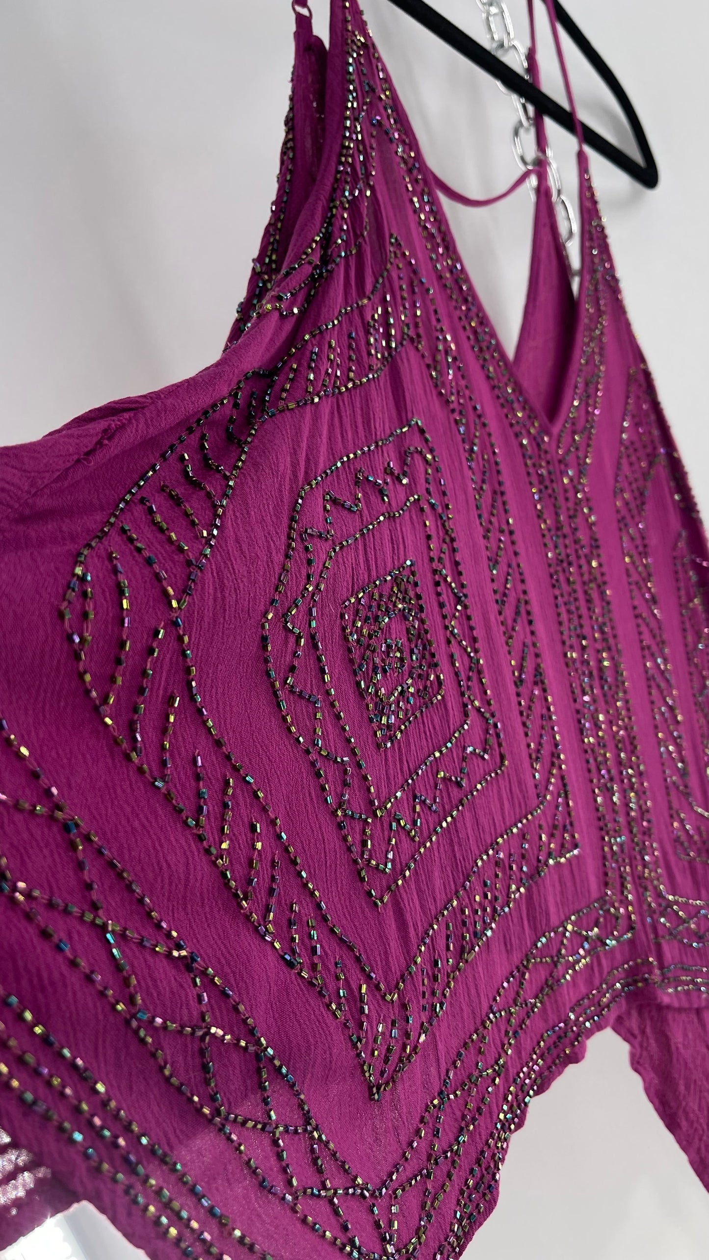 Free People Purple Beaded Handkerchief Hem Tank (Small)