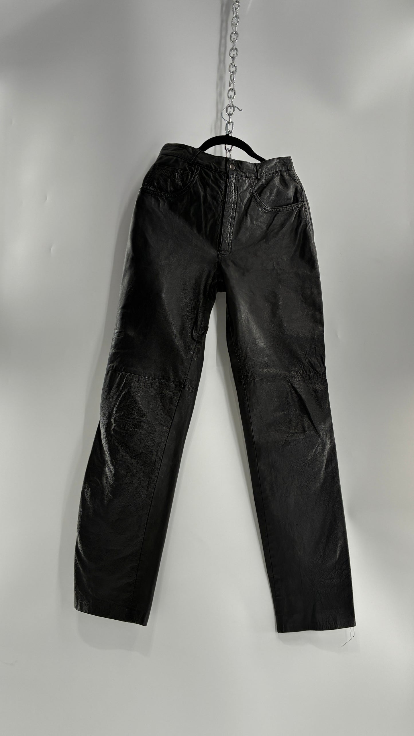 Vintage LILLIE RUBEN High Waisted Black Thin Leather Pants (6)
