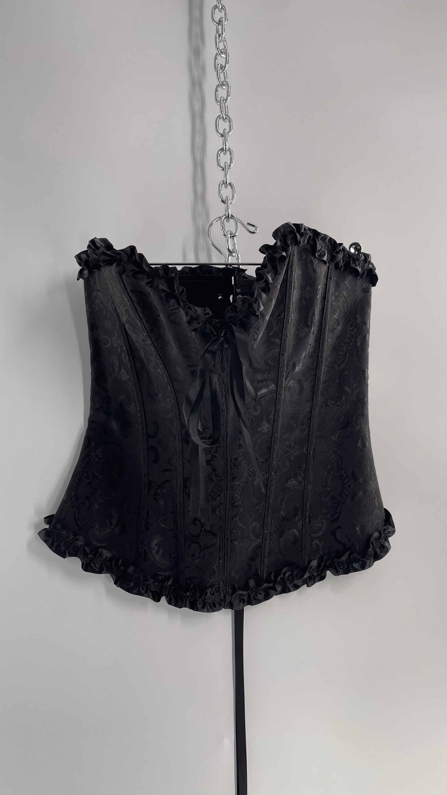 Adore Me Black Brocade Lace Back Ruffle Ribbon Trim (S/M)