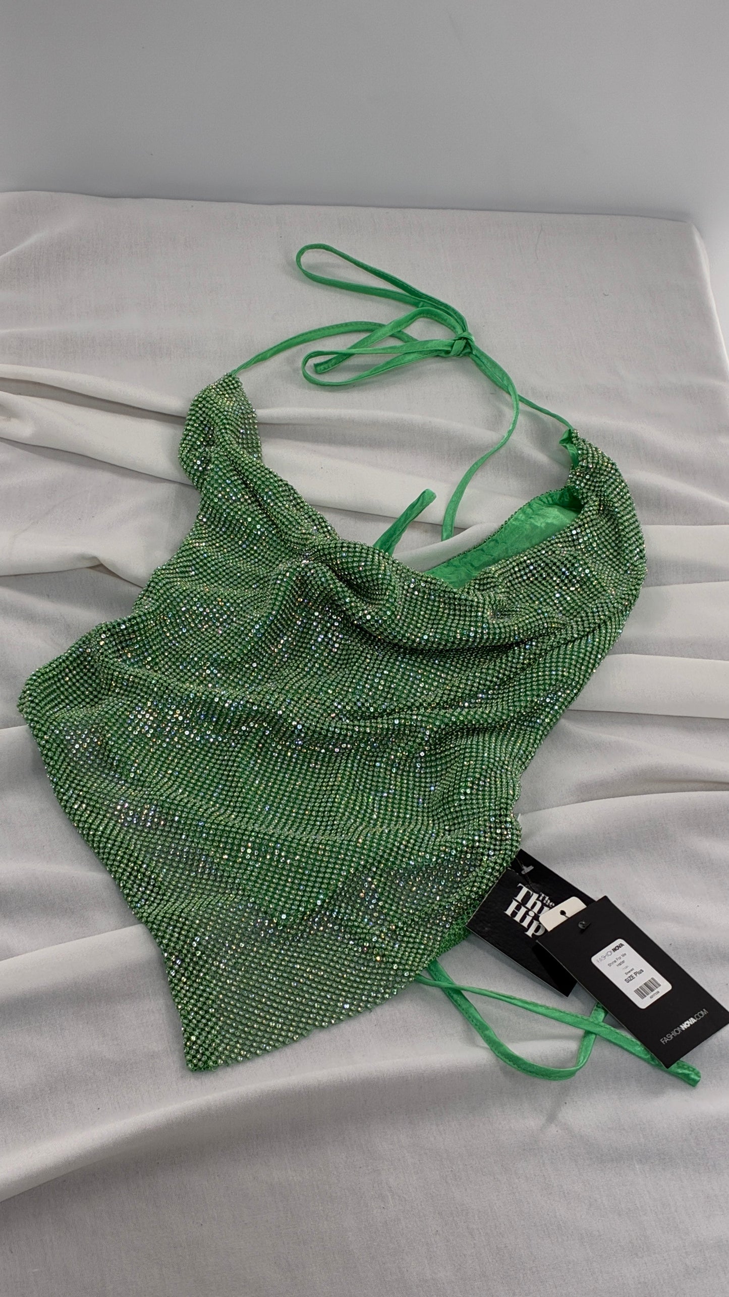 Fashion Nova Backless Green Backless Metal Mesh Halter with Tags Attached (Plus)