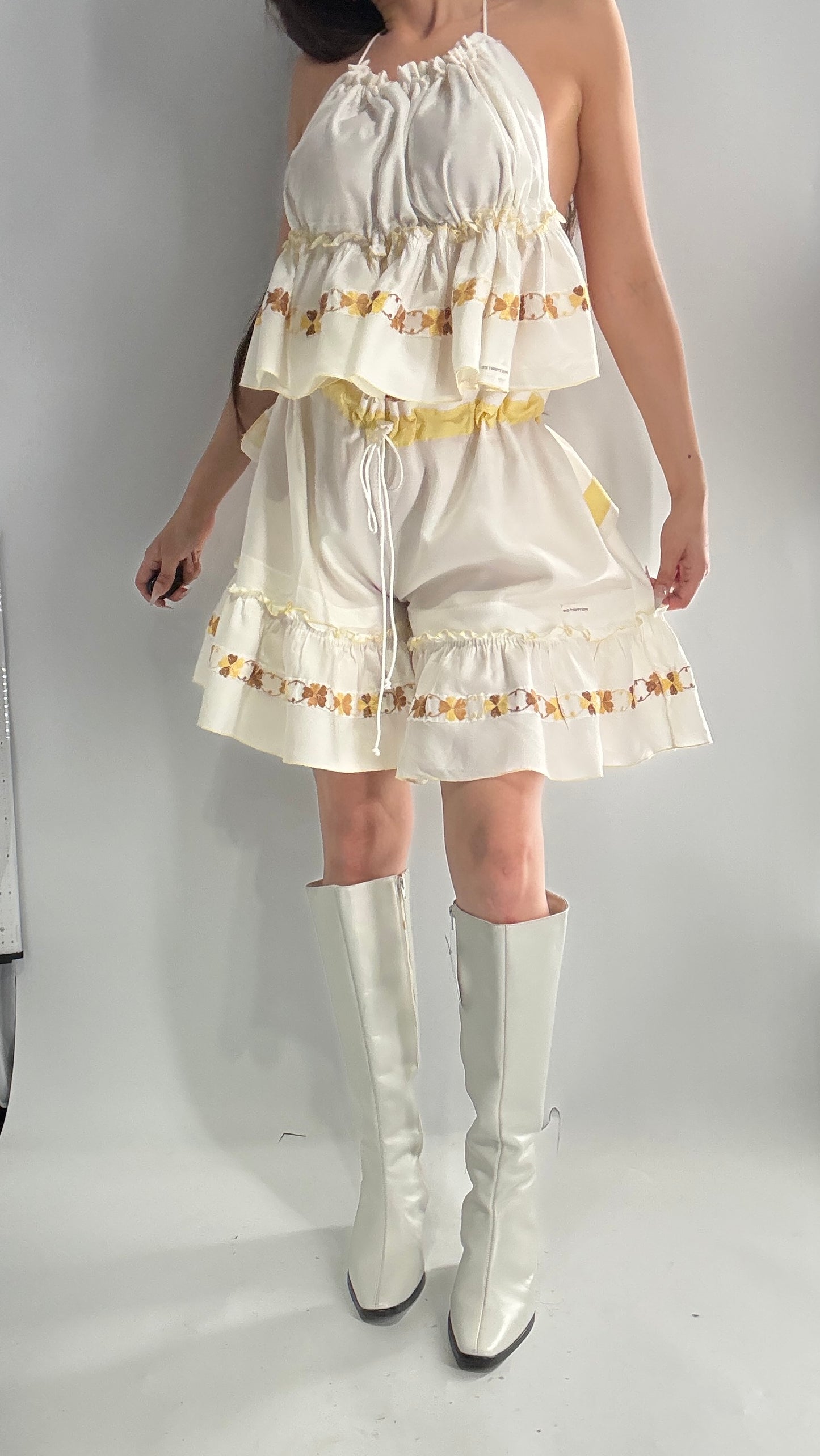 Vintage Handmade Heavily Embroidered Play Set with Sailor Style Ruffled Bum (XS-XL)
