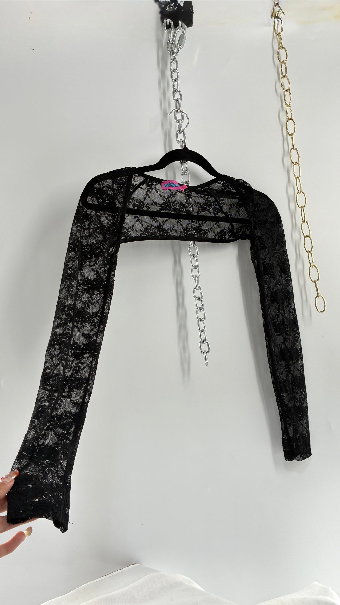 EDIKTED Black Lace Long Sleeve Shrug (Medium)