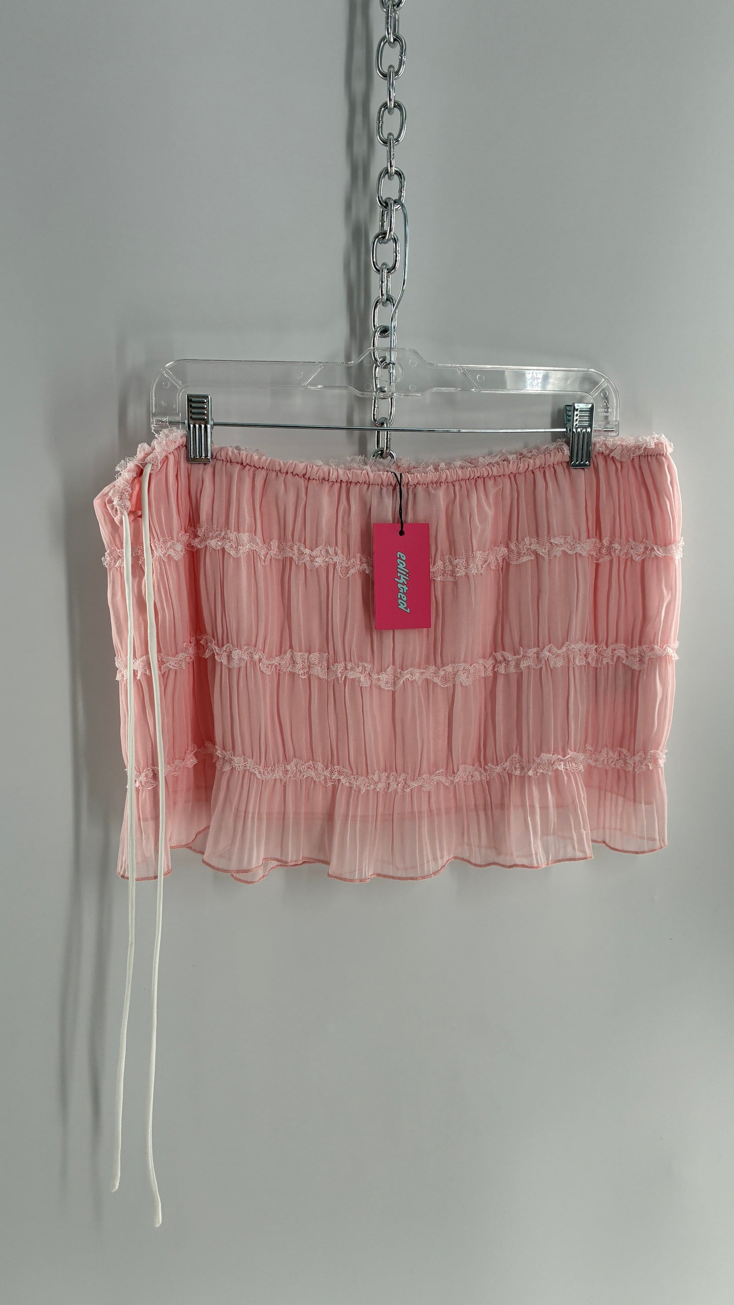 EDIKTED Pink Crimped Side Tie Micro Mini Skirt with Tags Attached (Large)