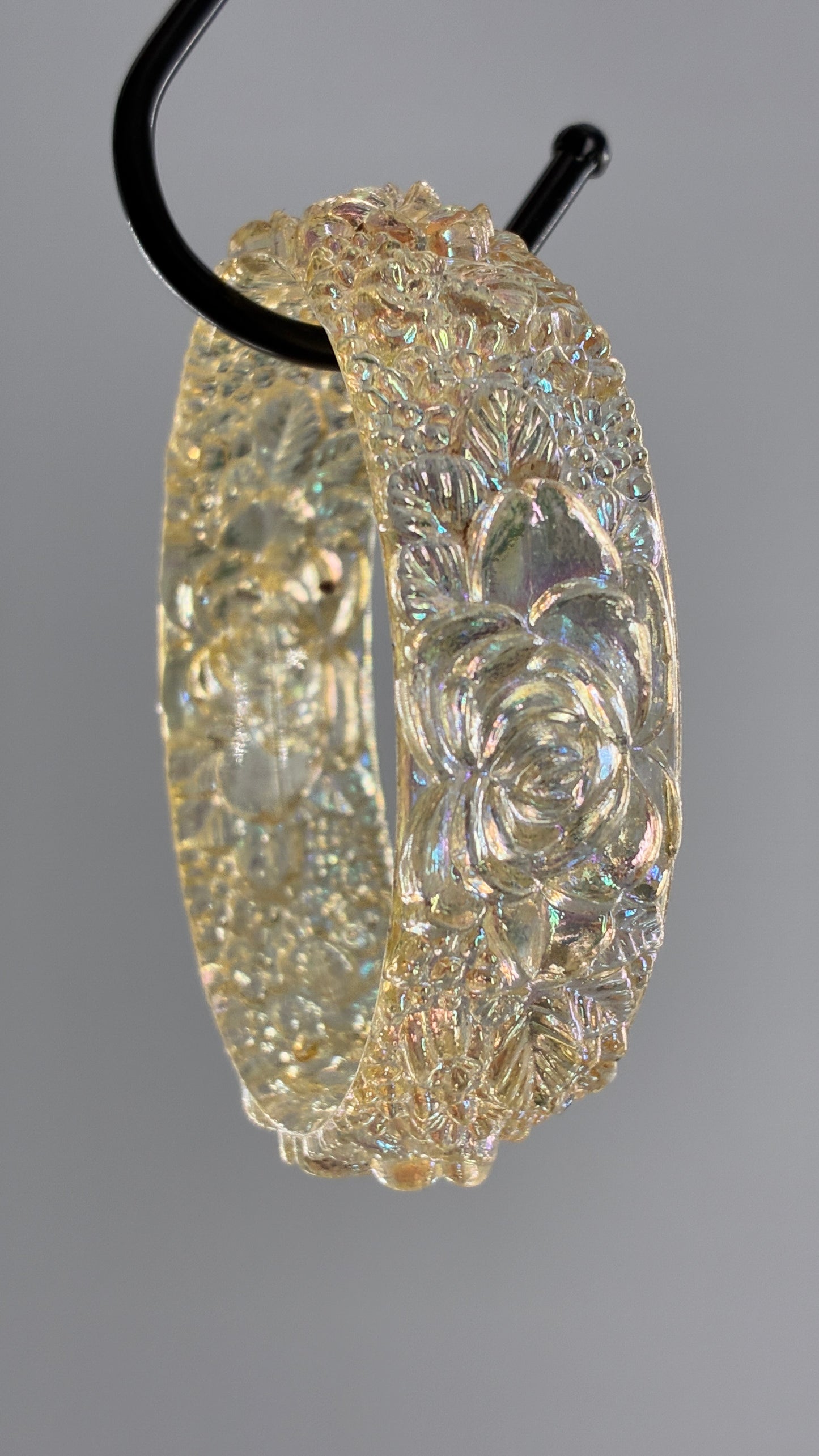 Vintage Iridescent, Lucite, Engraved Florals Bangle
