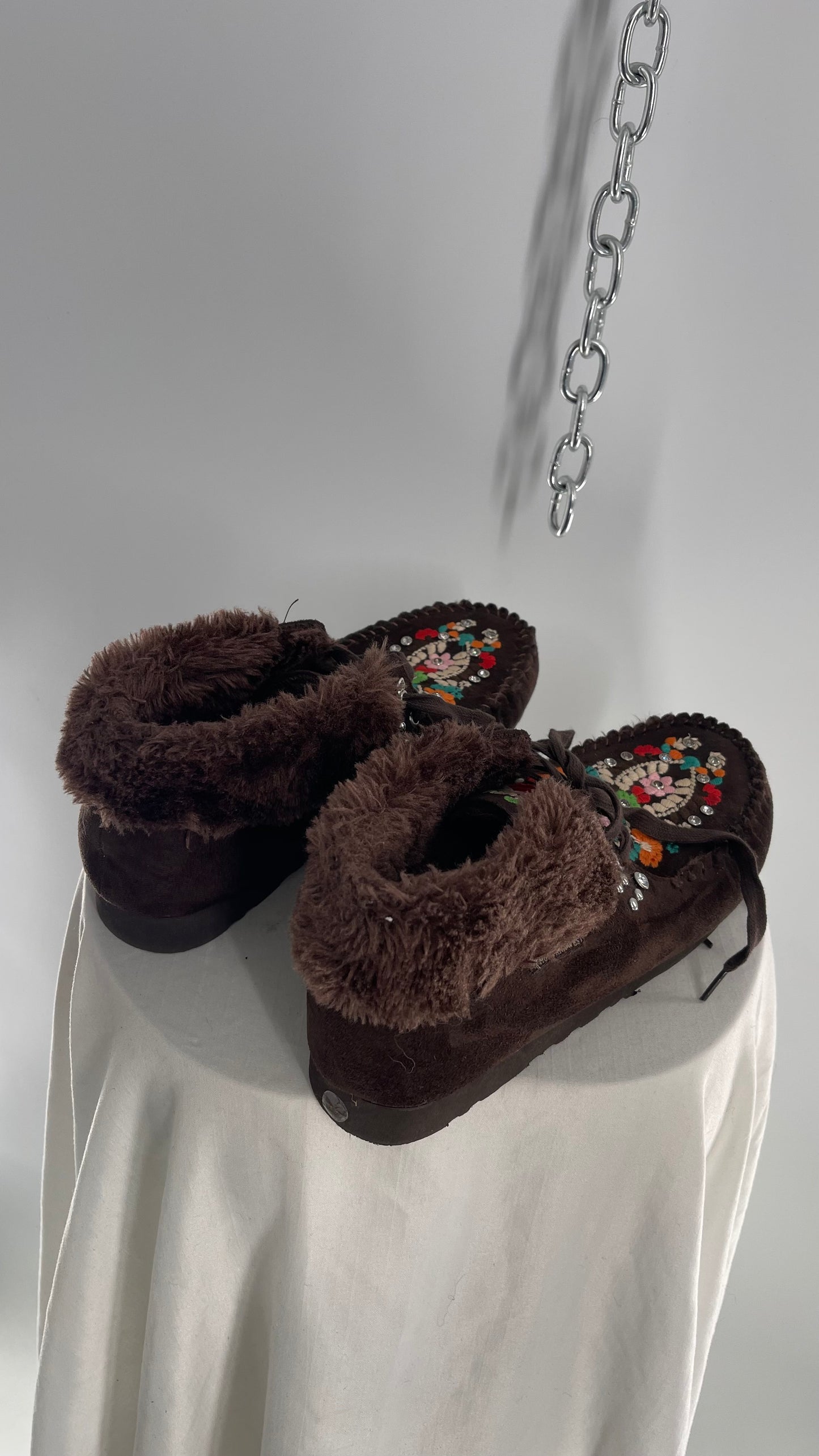 Embroidered Faux Suede & Fur Studs+ Rhinestone Moccasins (8)
