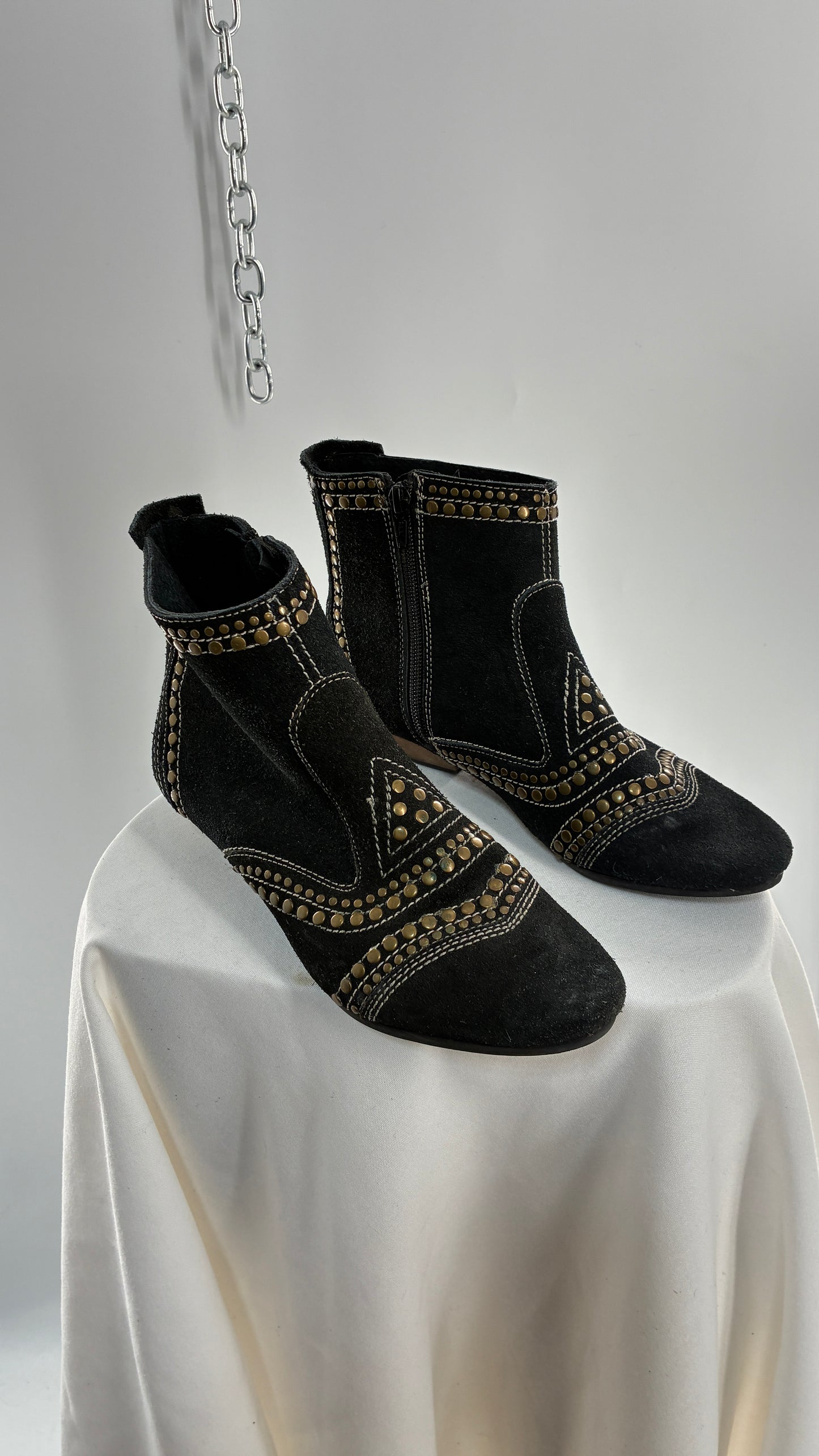 MATISSE Brass Studded Black Suede Boots (6.5)