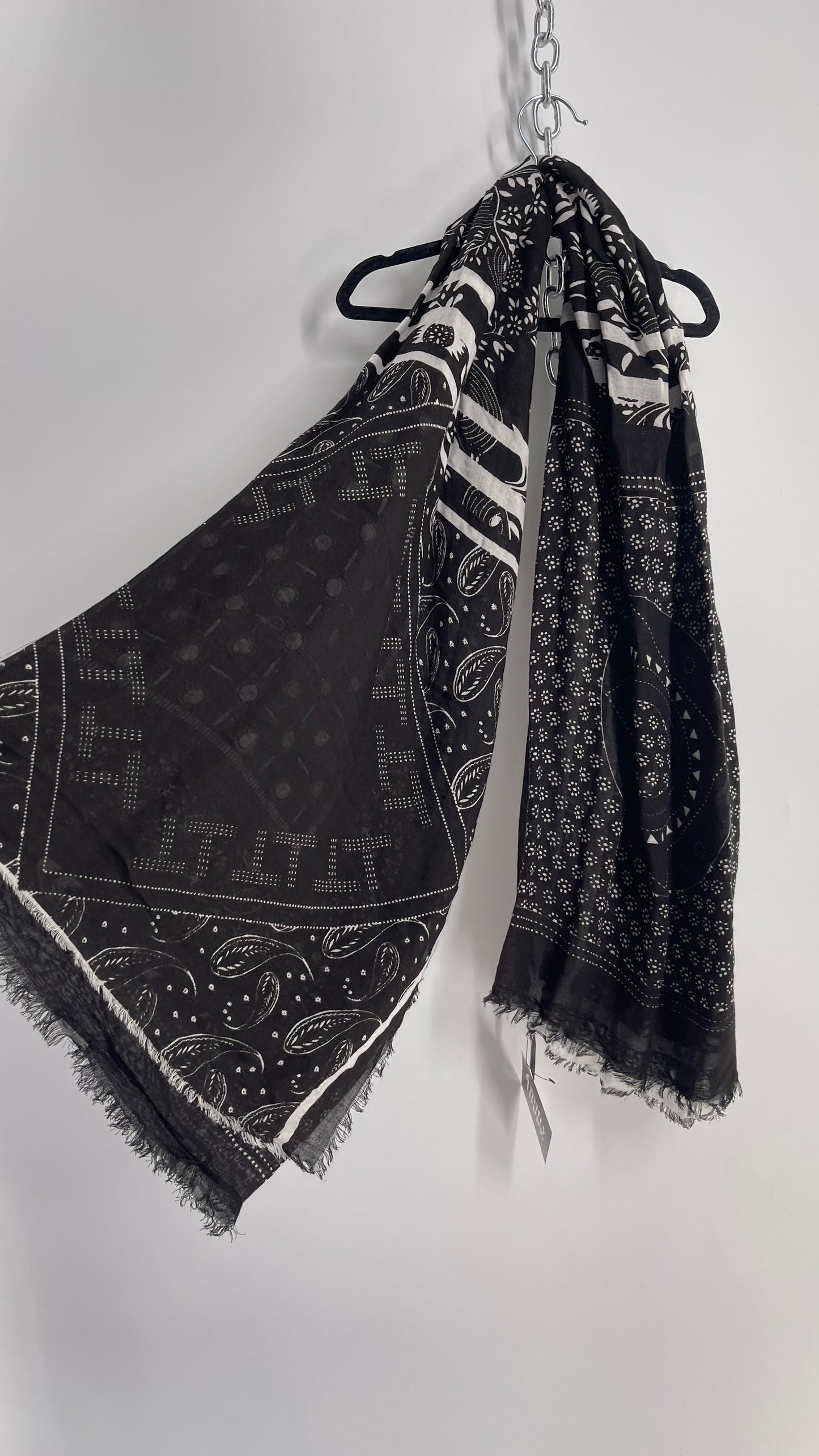 Free People Black and White Bandana Patterned Scarf