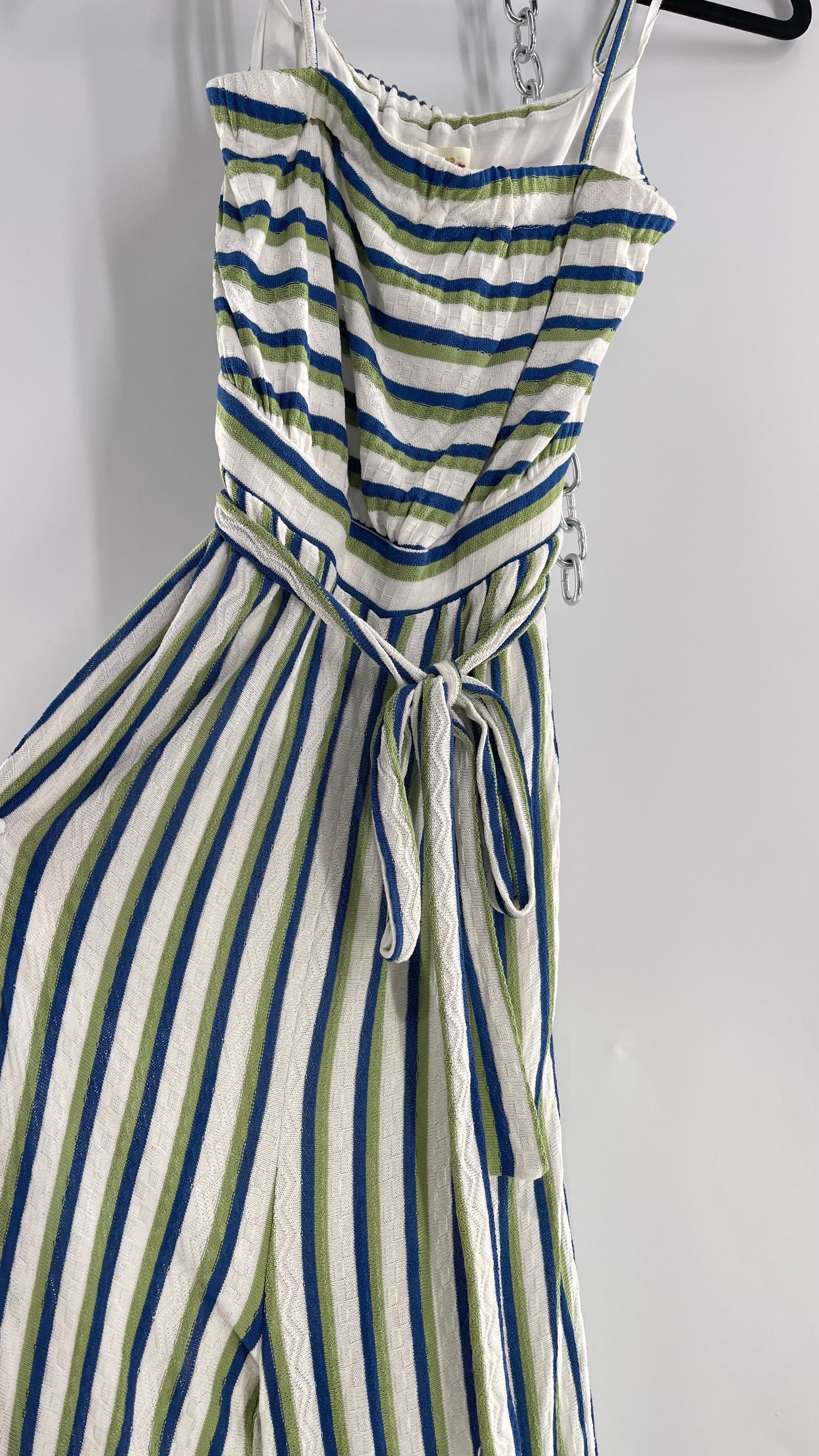 Maeve Anthropologie Woven Green/Blue/White Wide Leg Jumpsuit (Small)