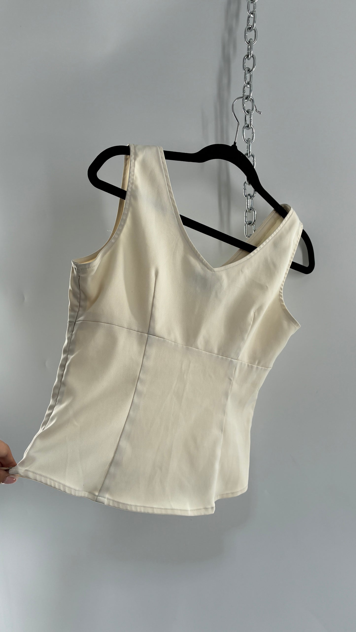 Vintage CROSSING POINTE 1990s Ivory Tailored Top with Side Zipper Closure (6MS)