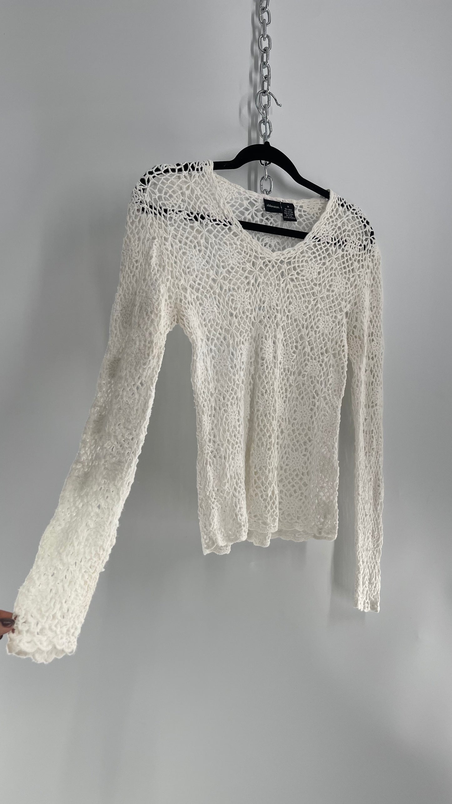 Vintage Crochet Long Sleeve Top (Medium)