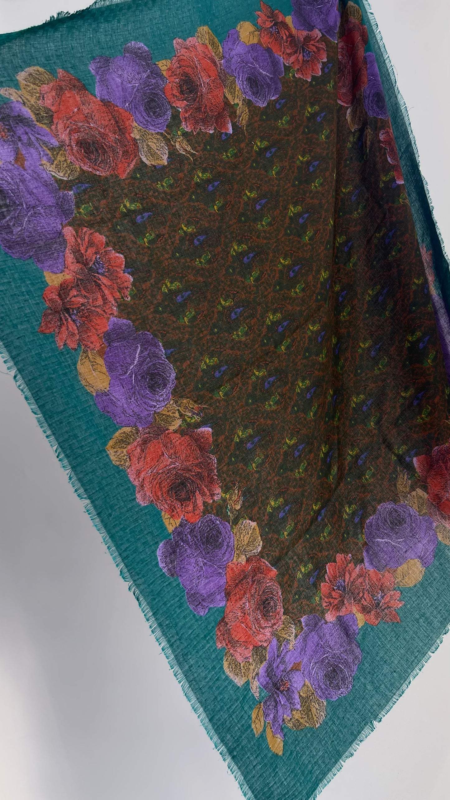 Vintage Jewel Tone Floral Scarf