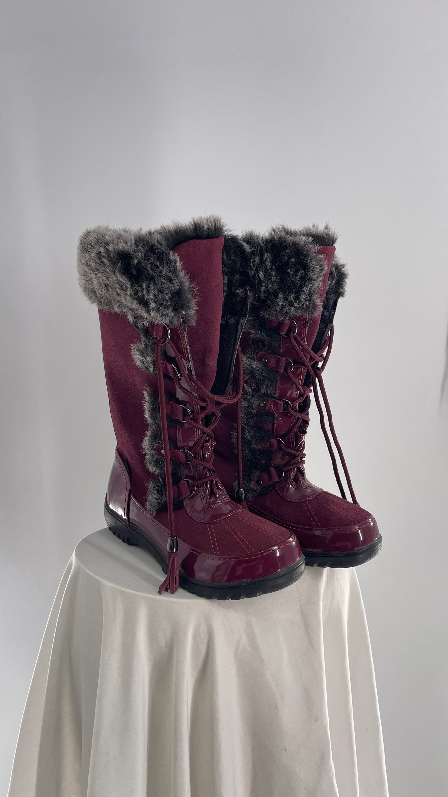 Vintage Sporto Raspberry Knee High Faux Fur Lined Boots (7)