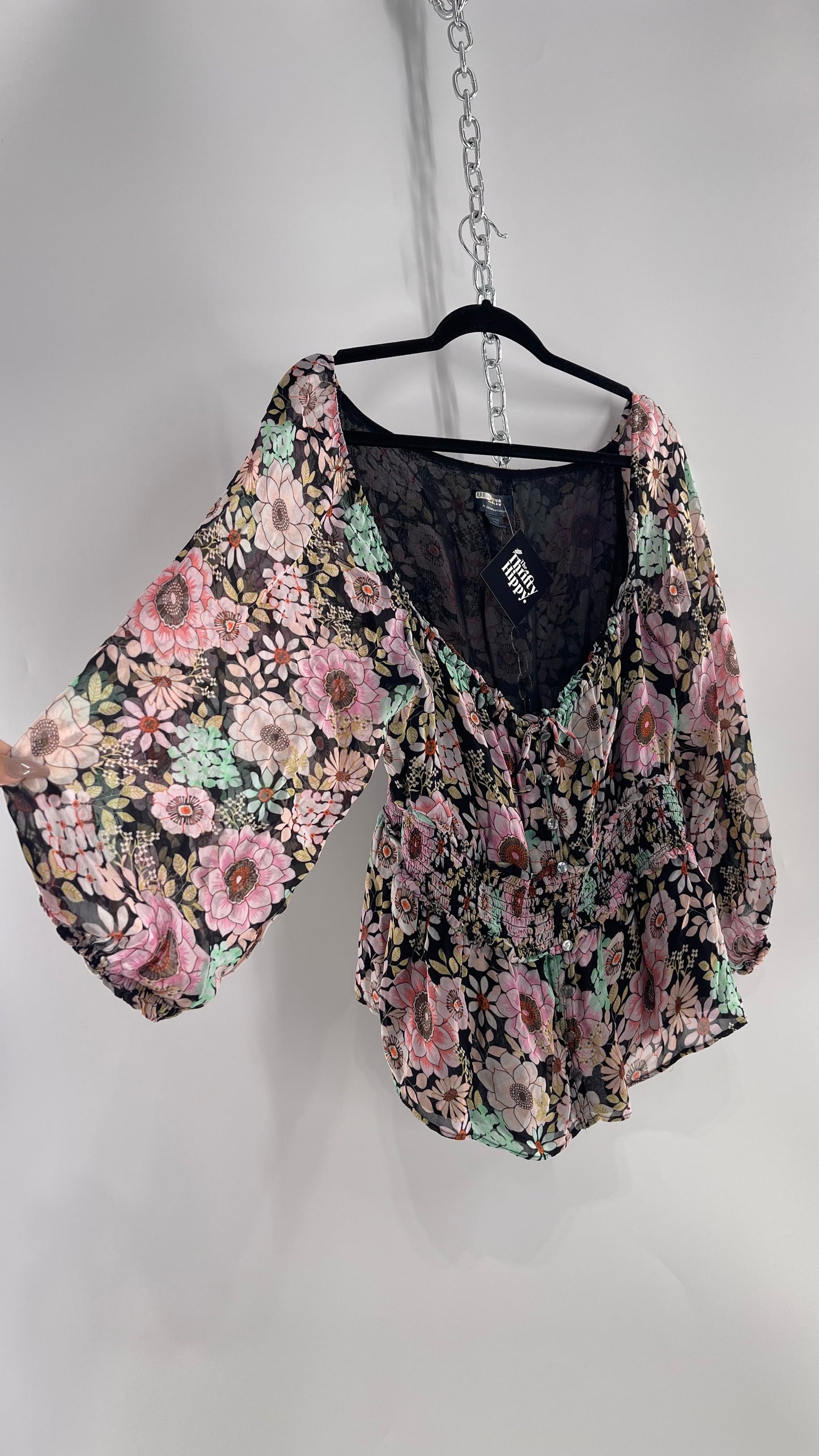 Maeve Anthropologie Floral Scrunch Underbust Blouse (Large)