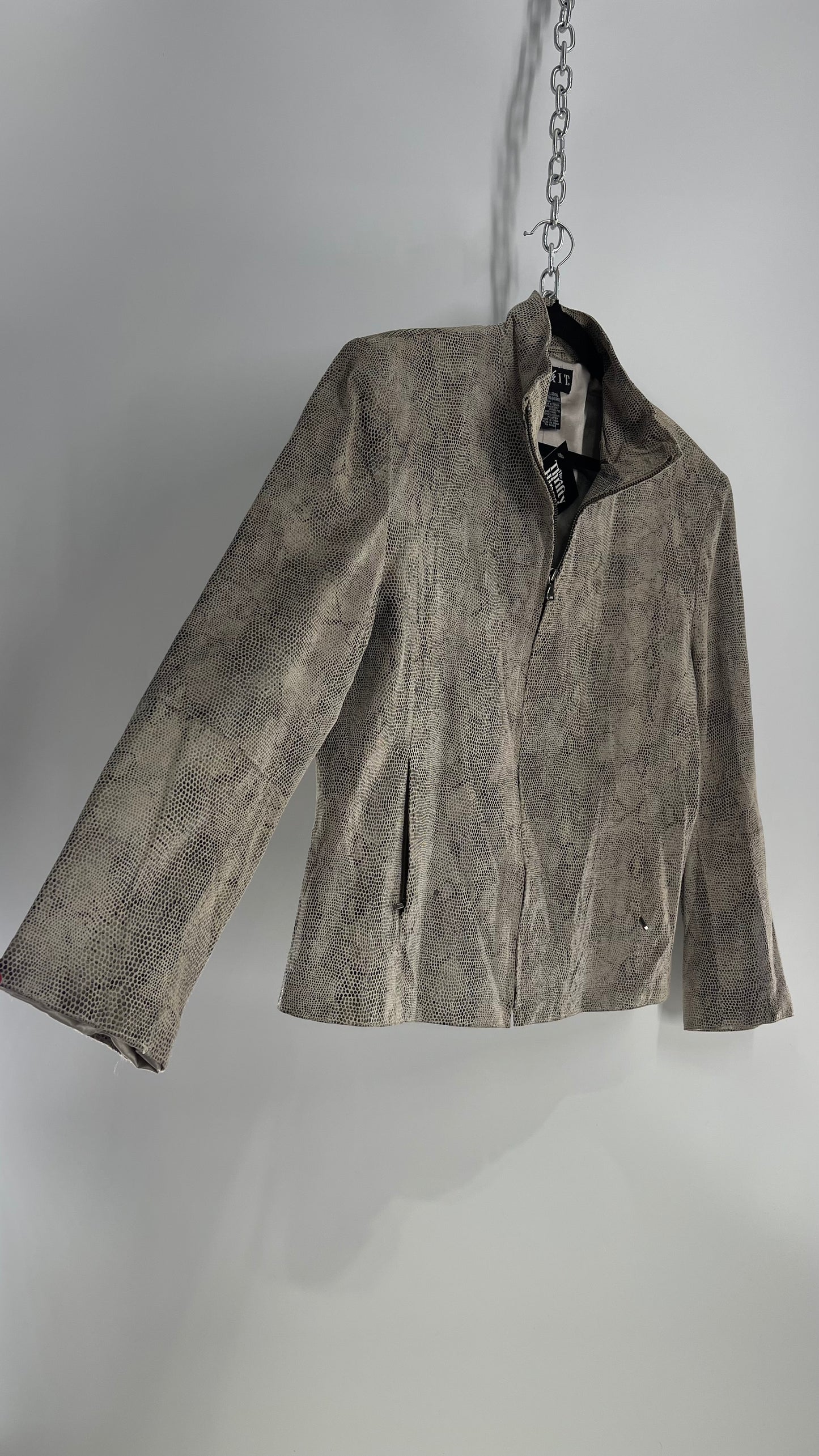 Vintage MIX IT Genuine Leather Grey Snakeskin Embossed Jacket (XL)